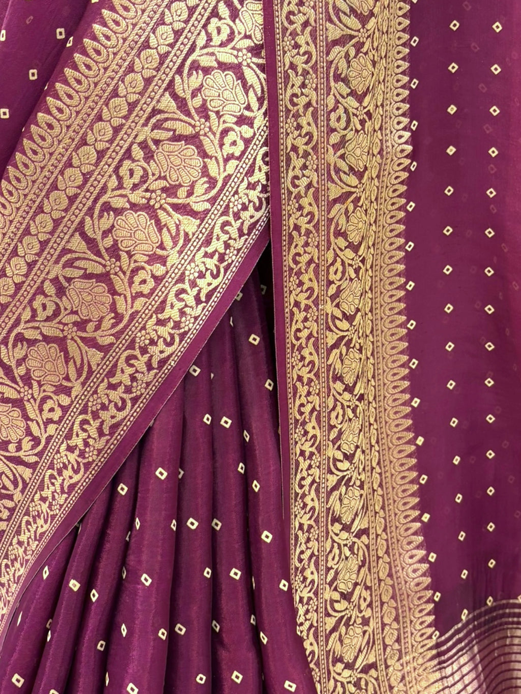 Bandhani print soft organza saree - Wine