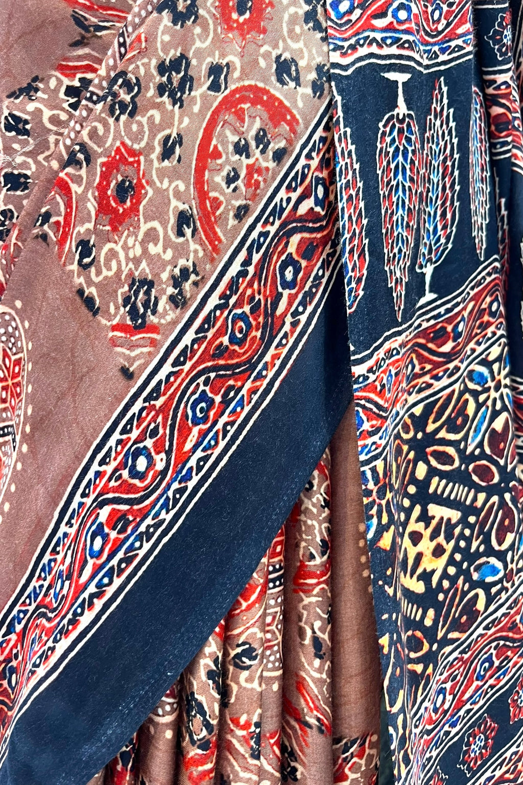 Ajrakh modal silk saree - Brown