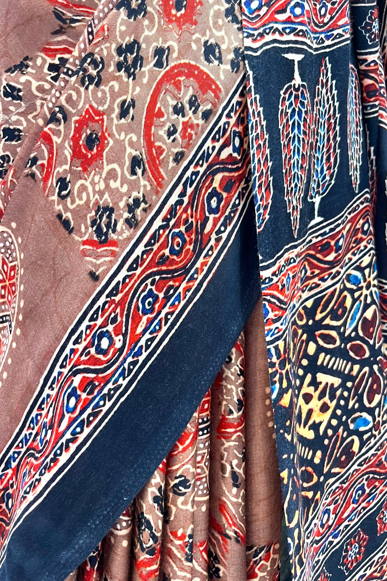 Ajrakh modal silk saree - Brown