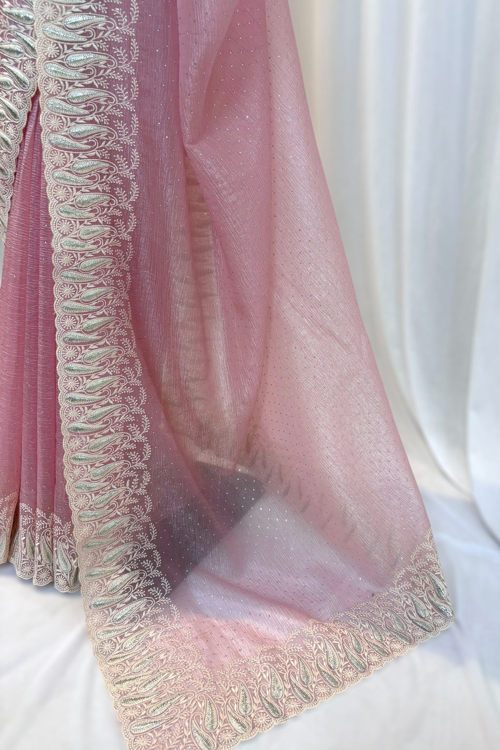 Baby pink threadwork fancy saree