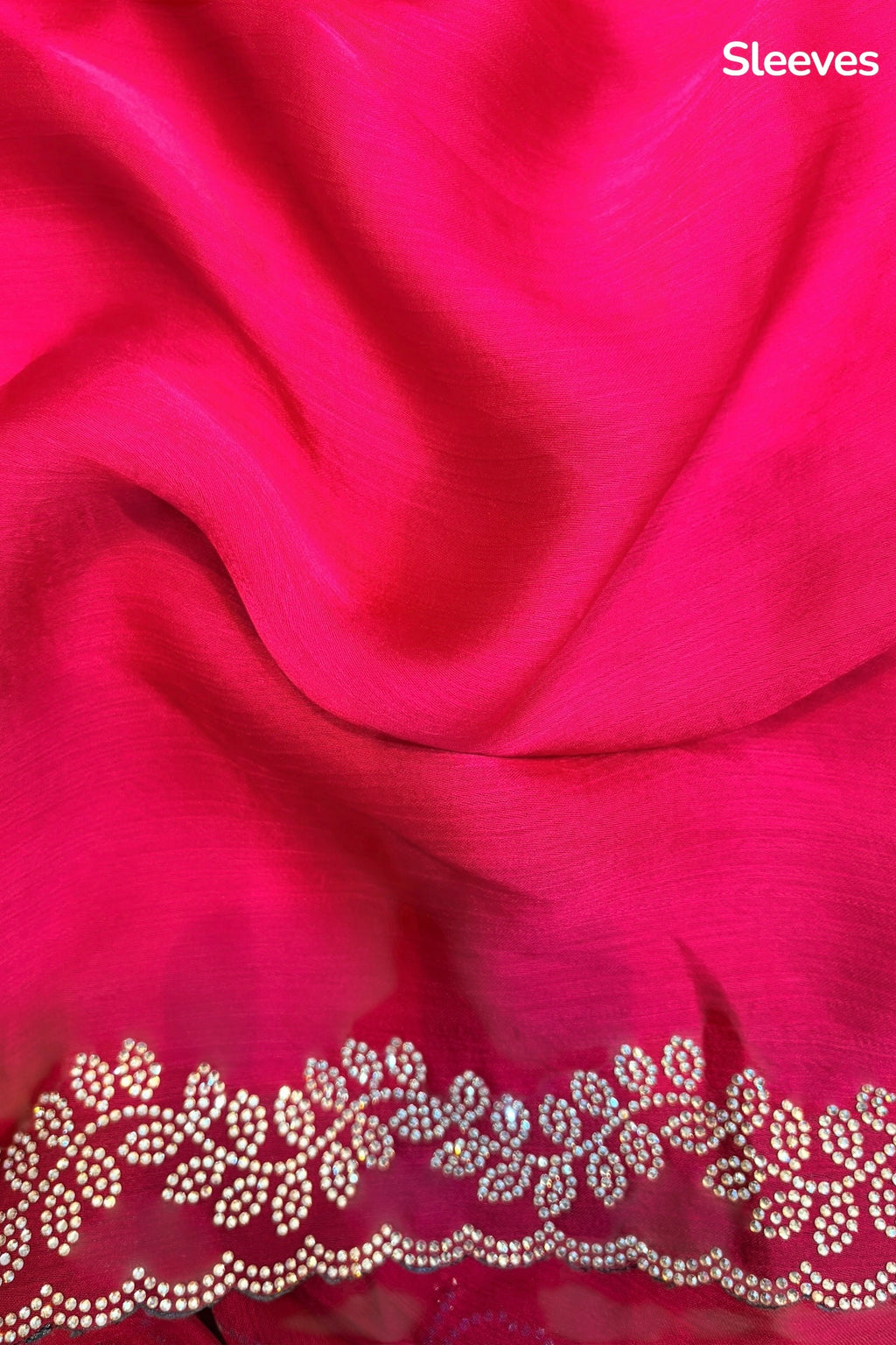 Minimalist swarovski chiffon saree - Ruby red