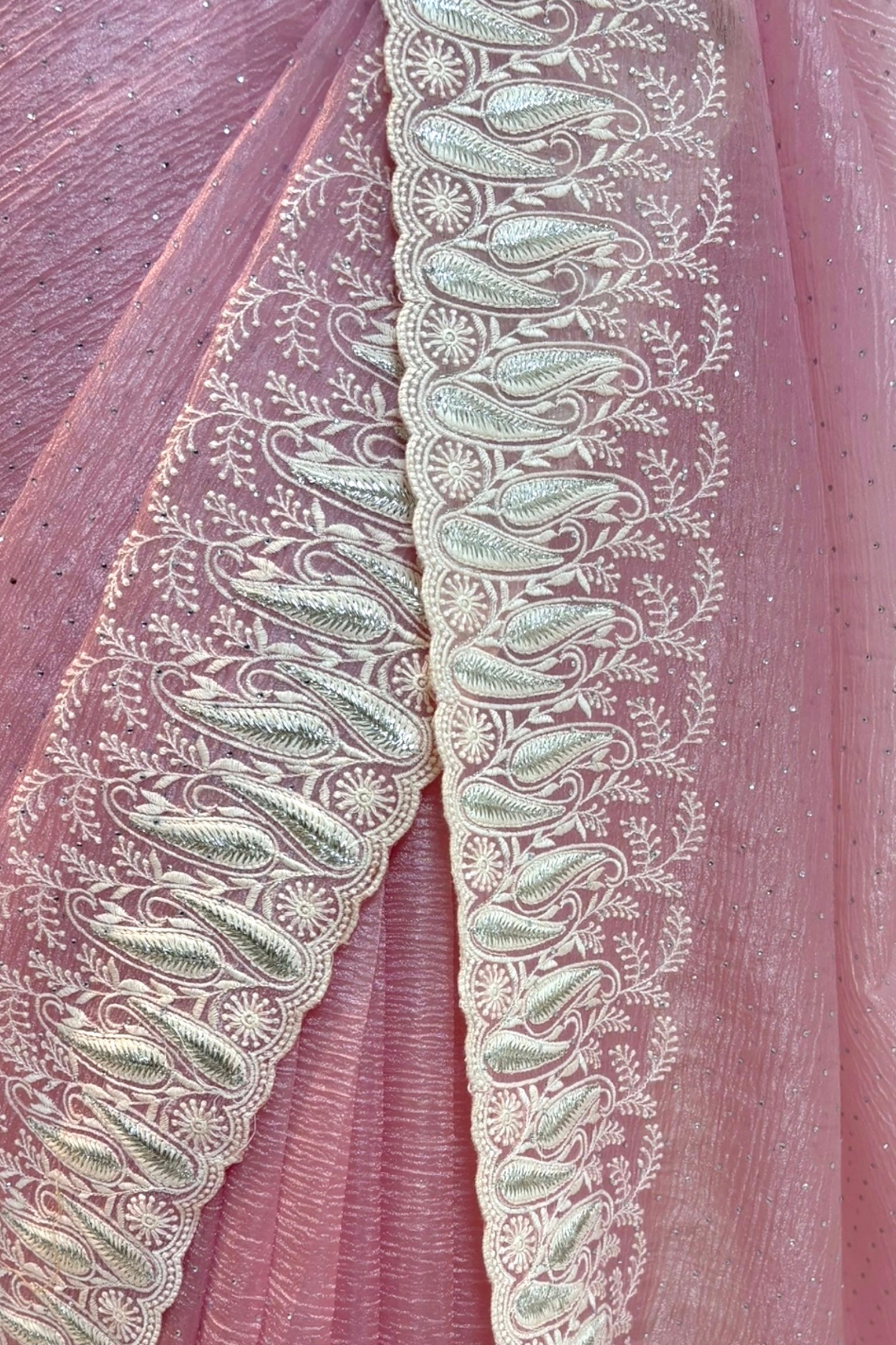 Baby pink threadwork fancy saree