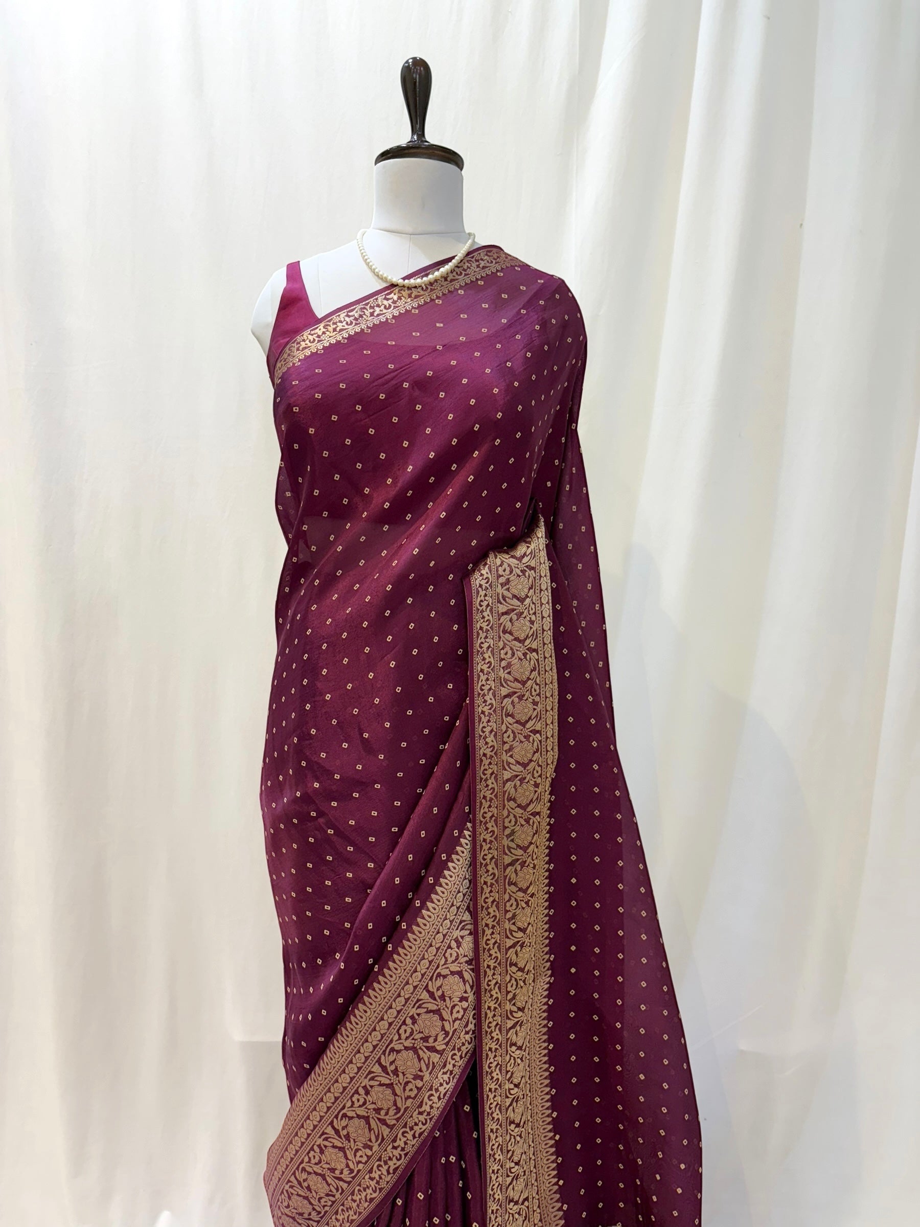 Bandhani print soft organza saree - Wine