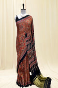 Ajrakh modal silk saree - Brown