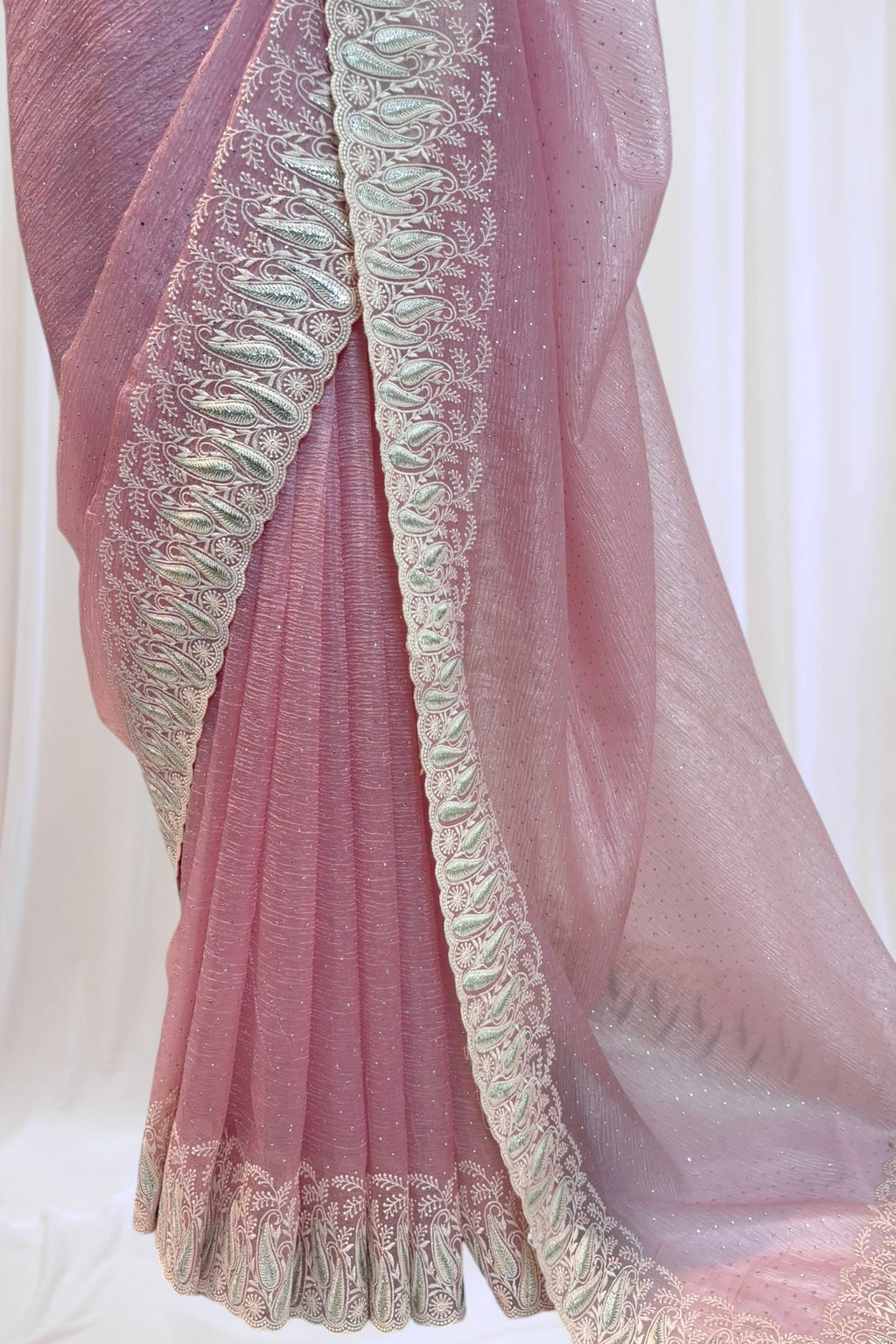 Baby pink threadwork fancy saree