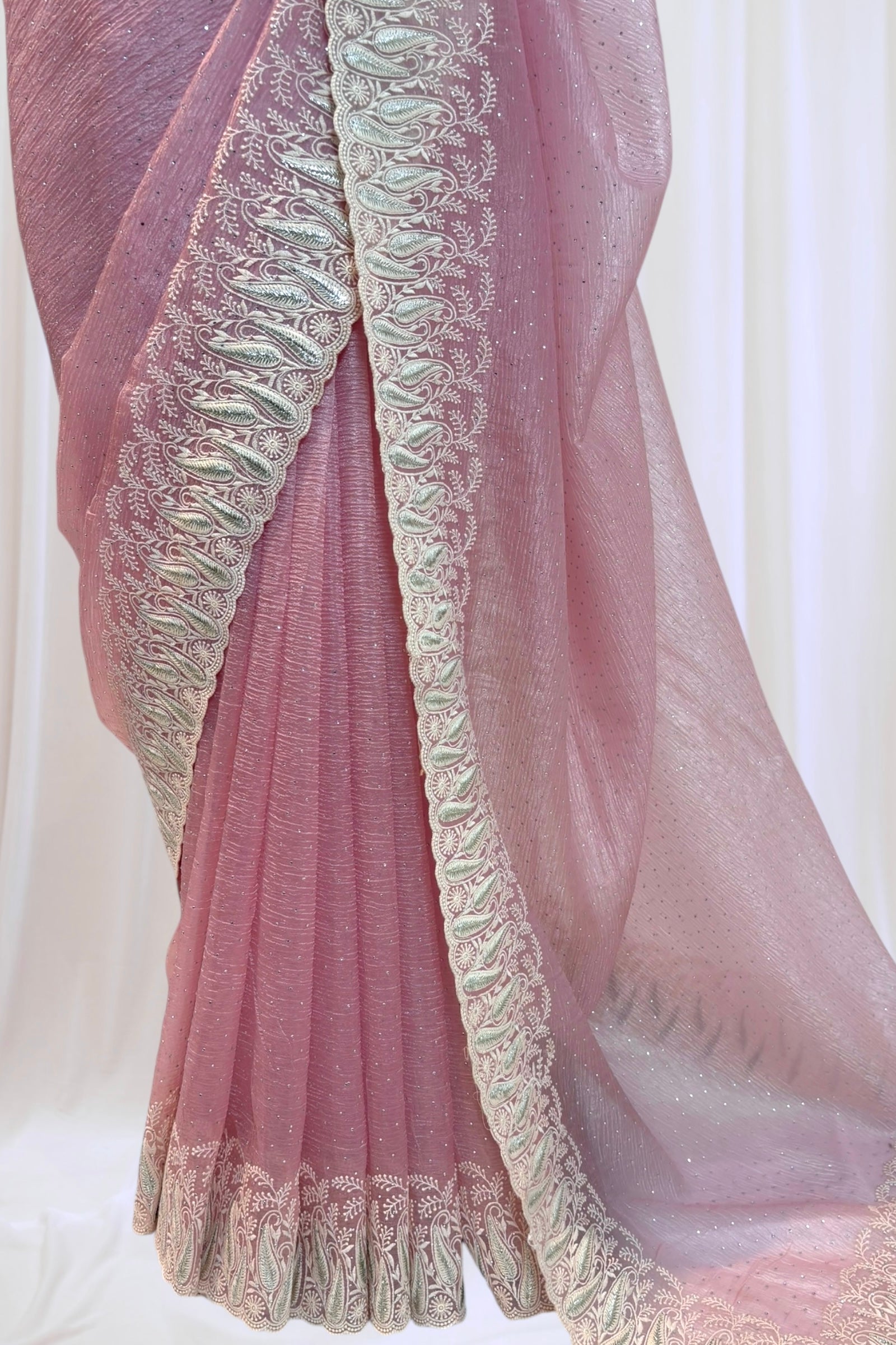 Baby pink threadwork fancy saree