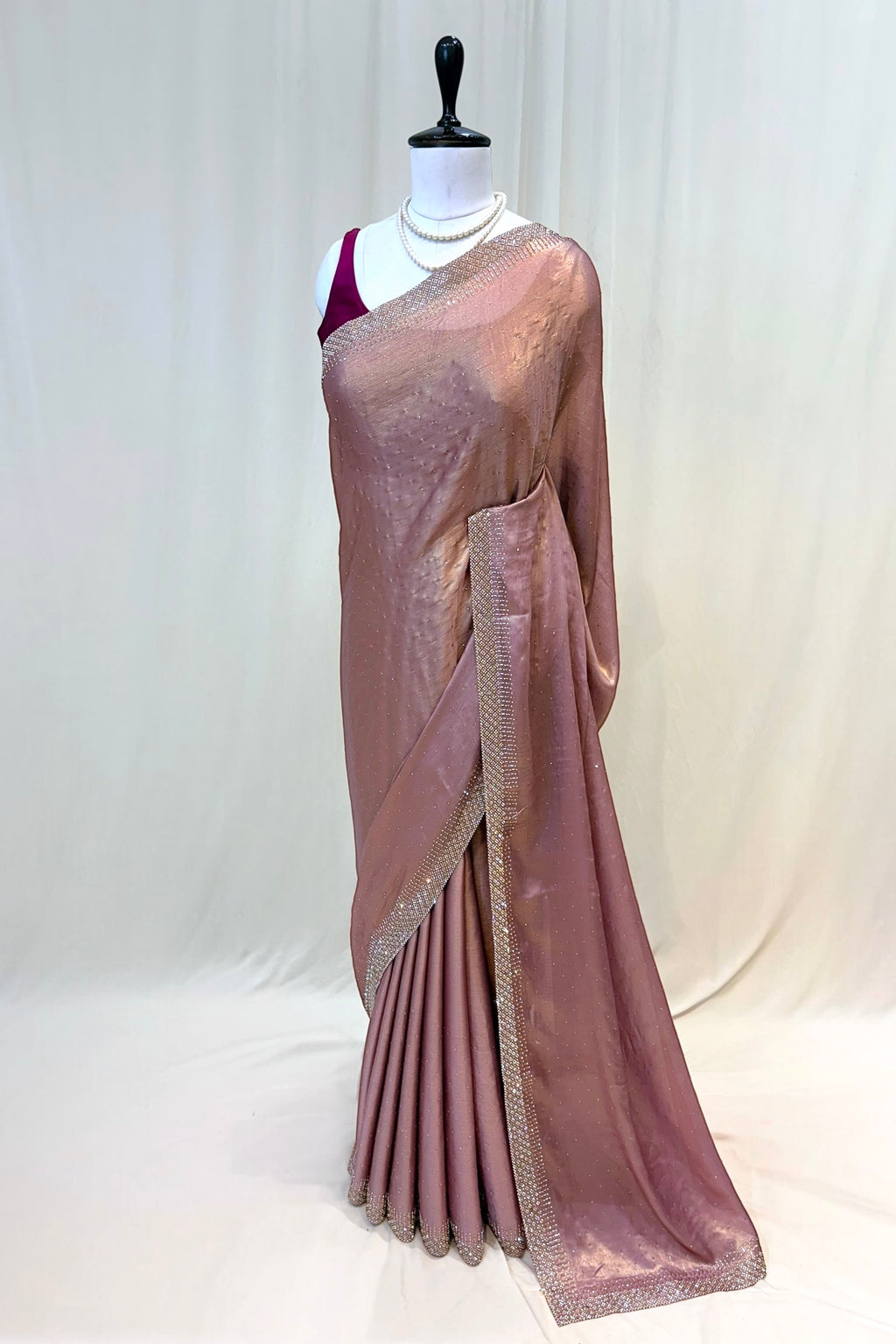 Sheen chiffon swarovski saree - Mauve