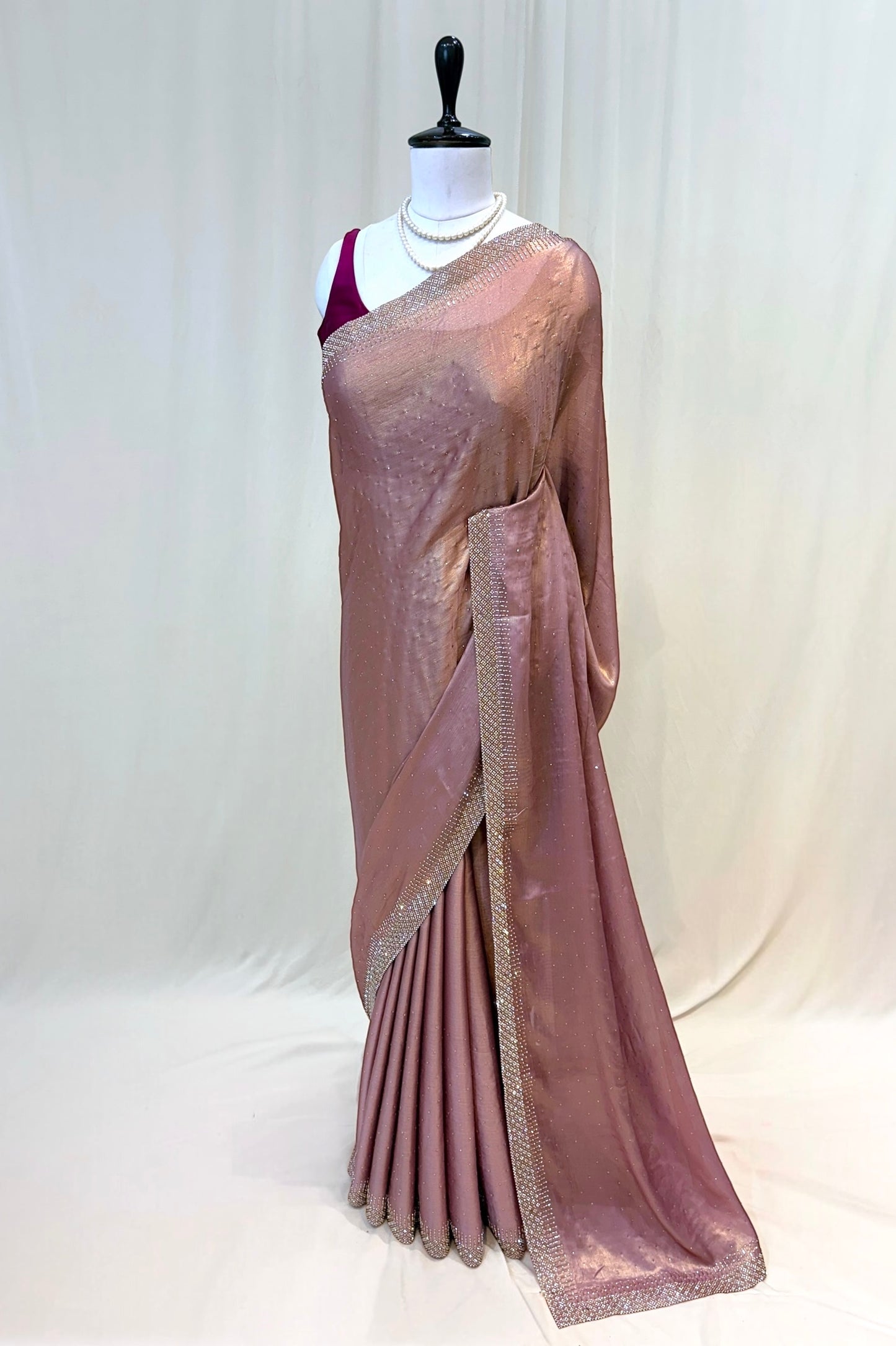 Sheen chiffon swarovski saree - Mauve