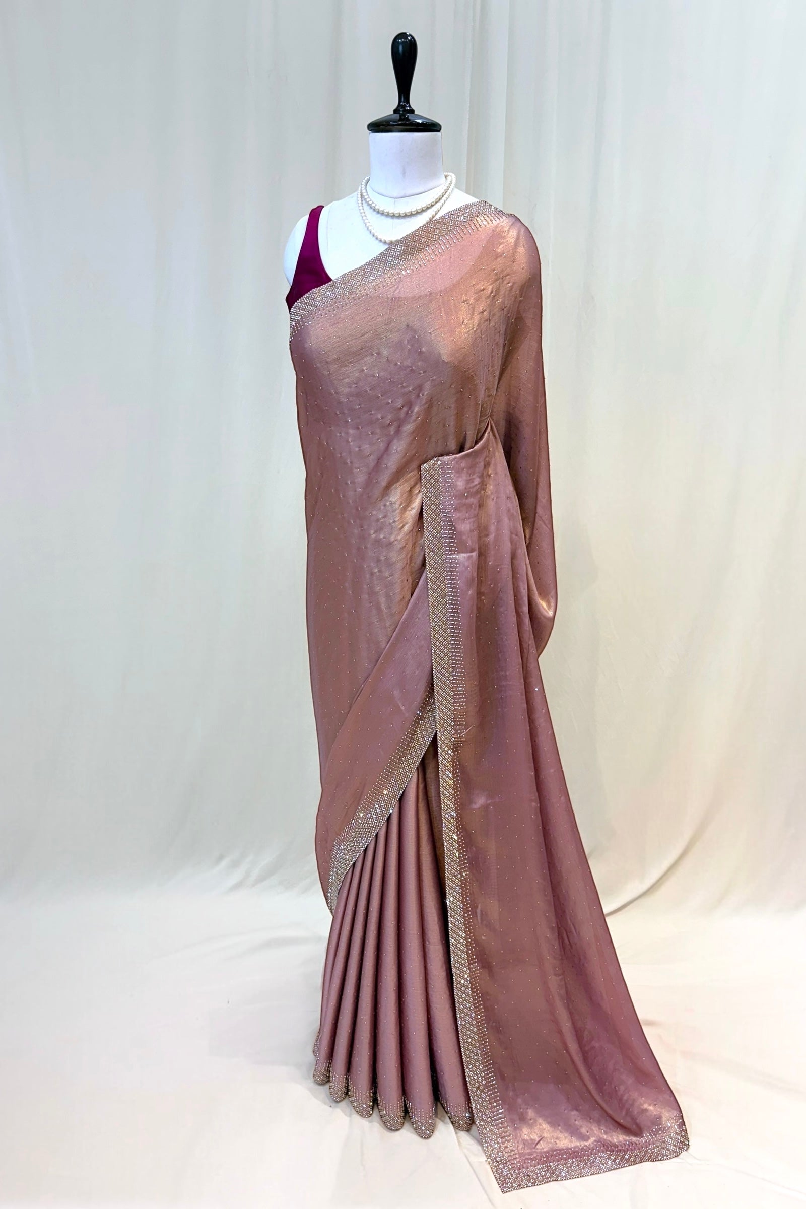 Sheen chiffon swarovski saree - Mauve