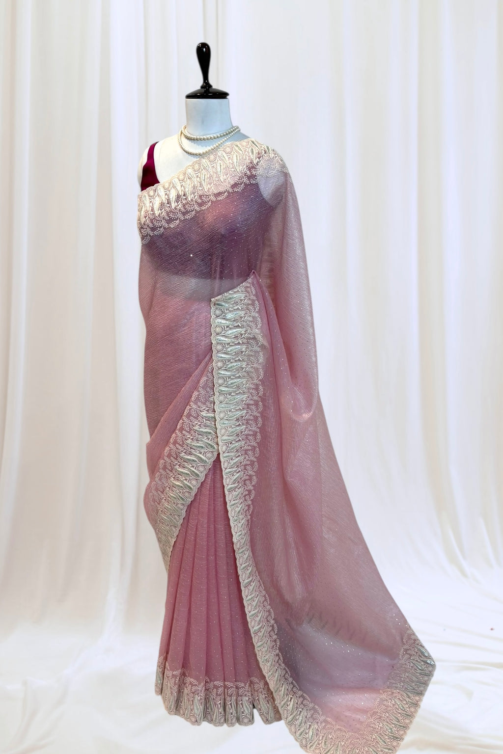 Baby pink threadwork fancy saree