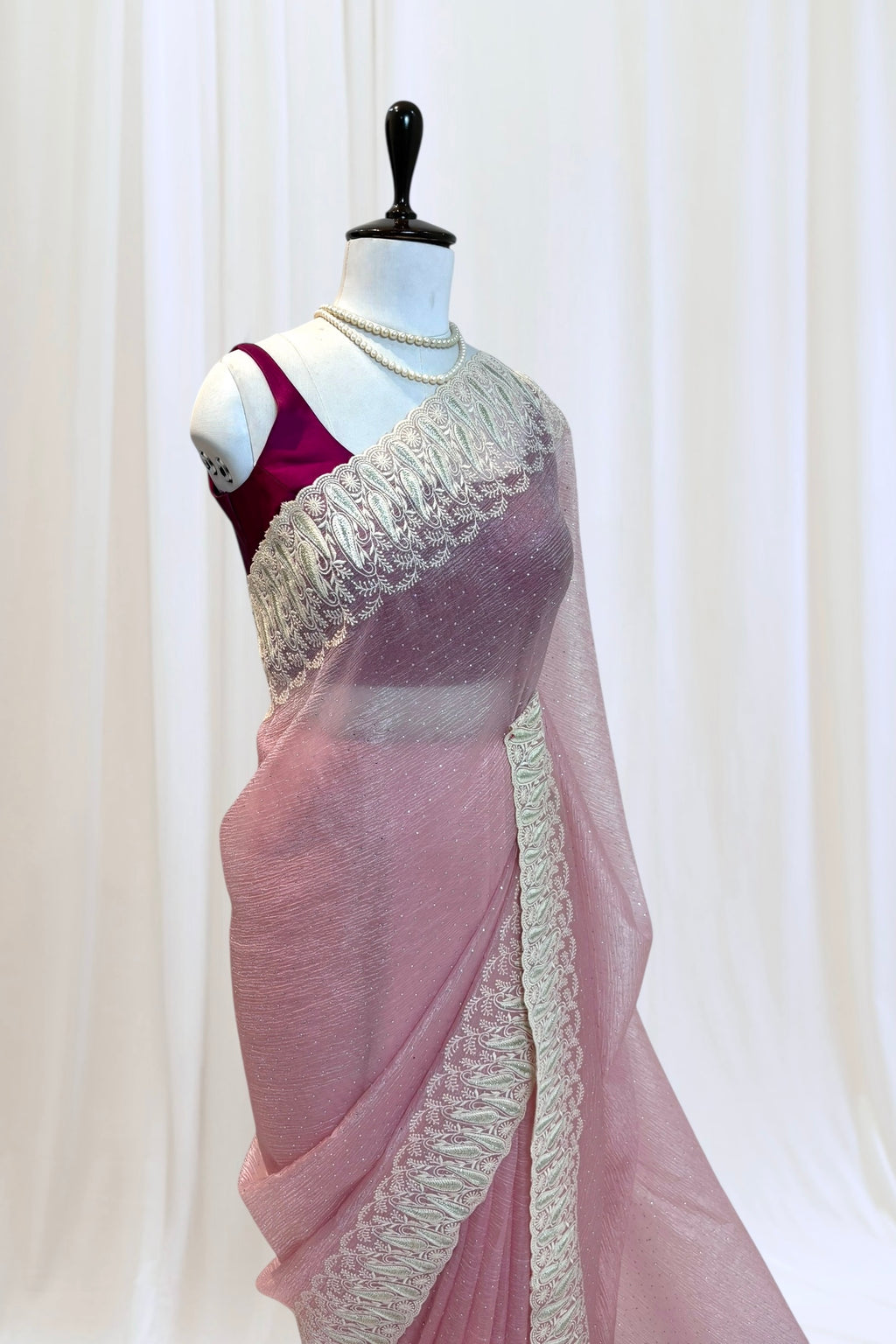 Baby pink threadwork fancy saree