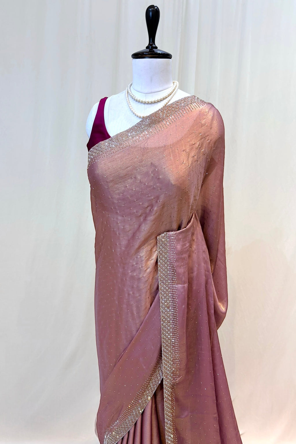 Sheen chiffon swarovski saree - Mauve
