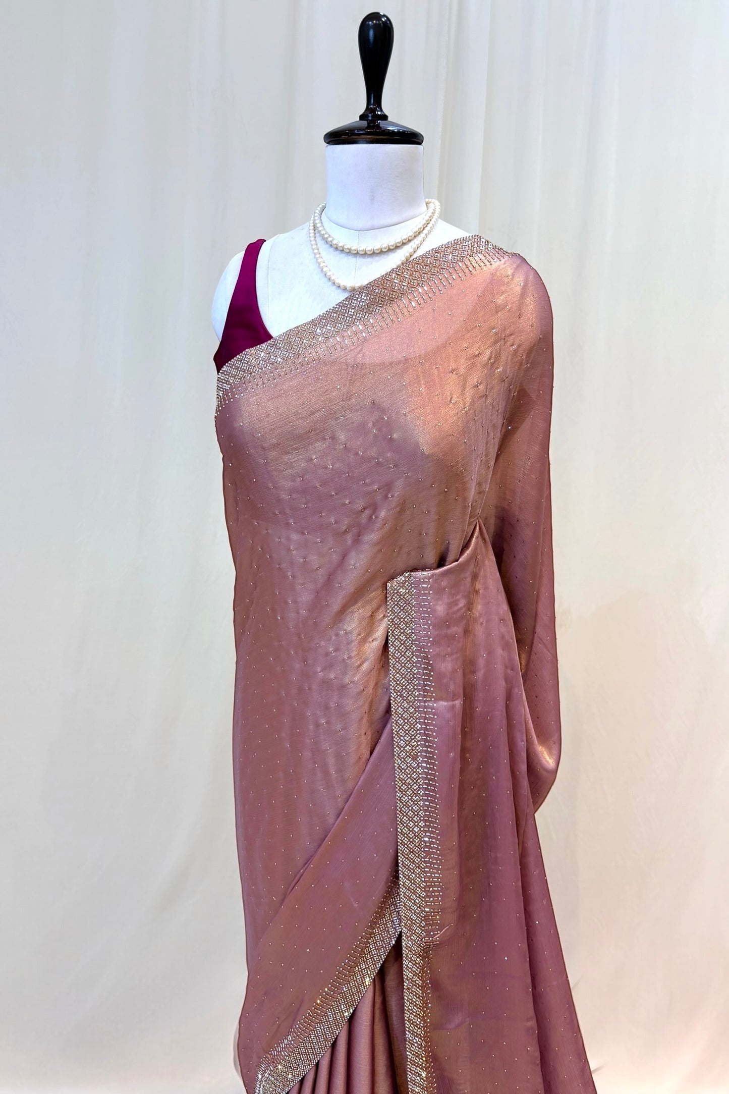 Sheen chiffon swarovski saree - Mauve