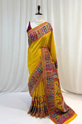 Position print soft silk saree - Yellow