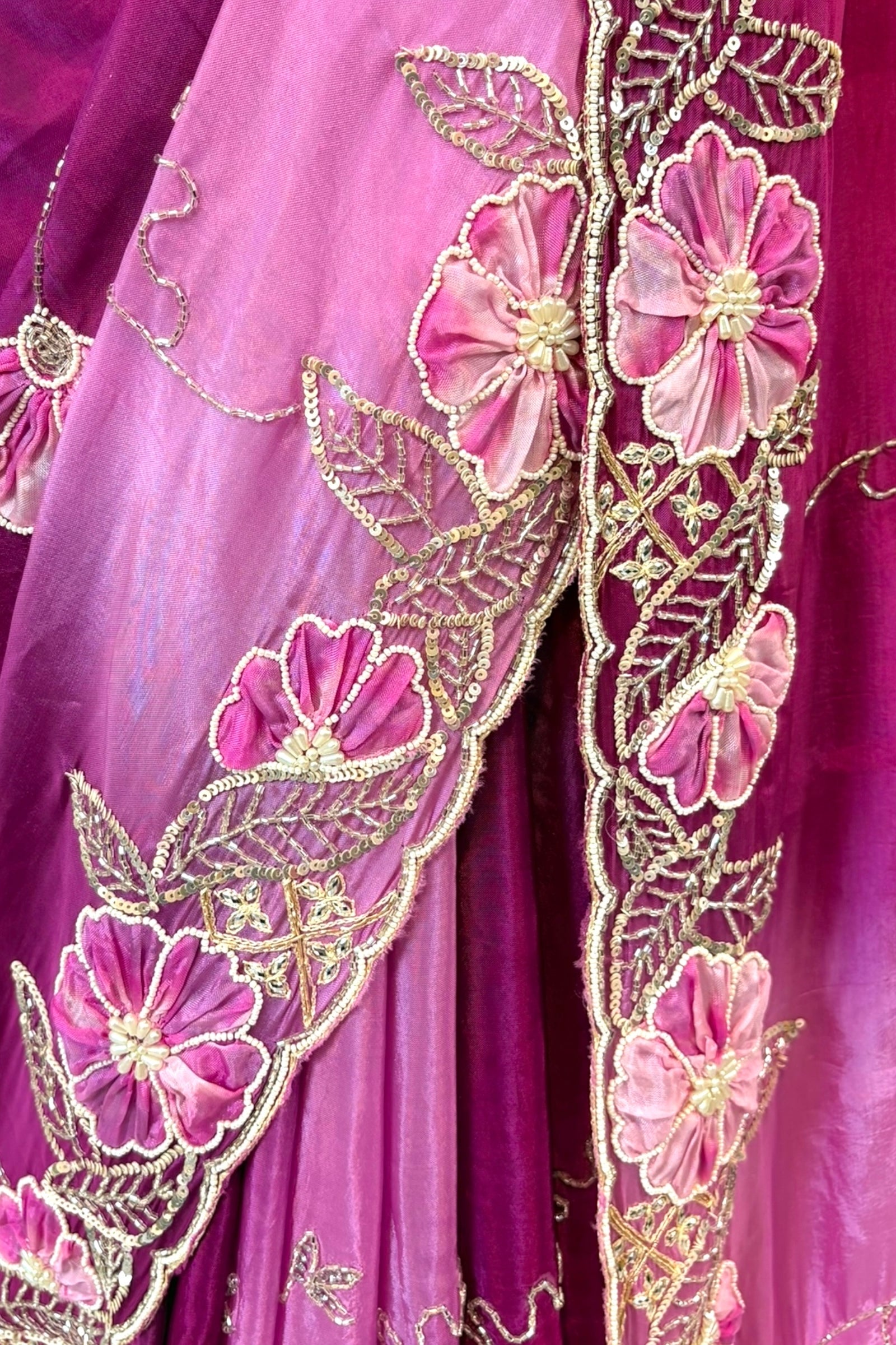 Soft satin organza shaded sequins saree -