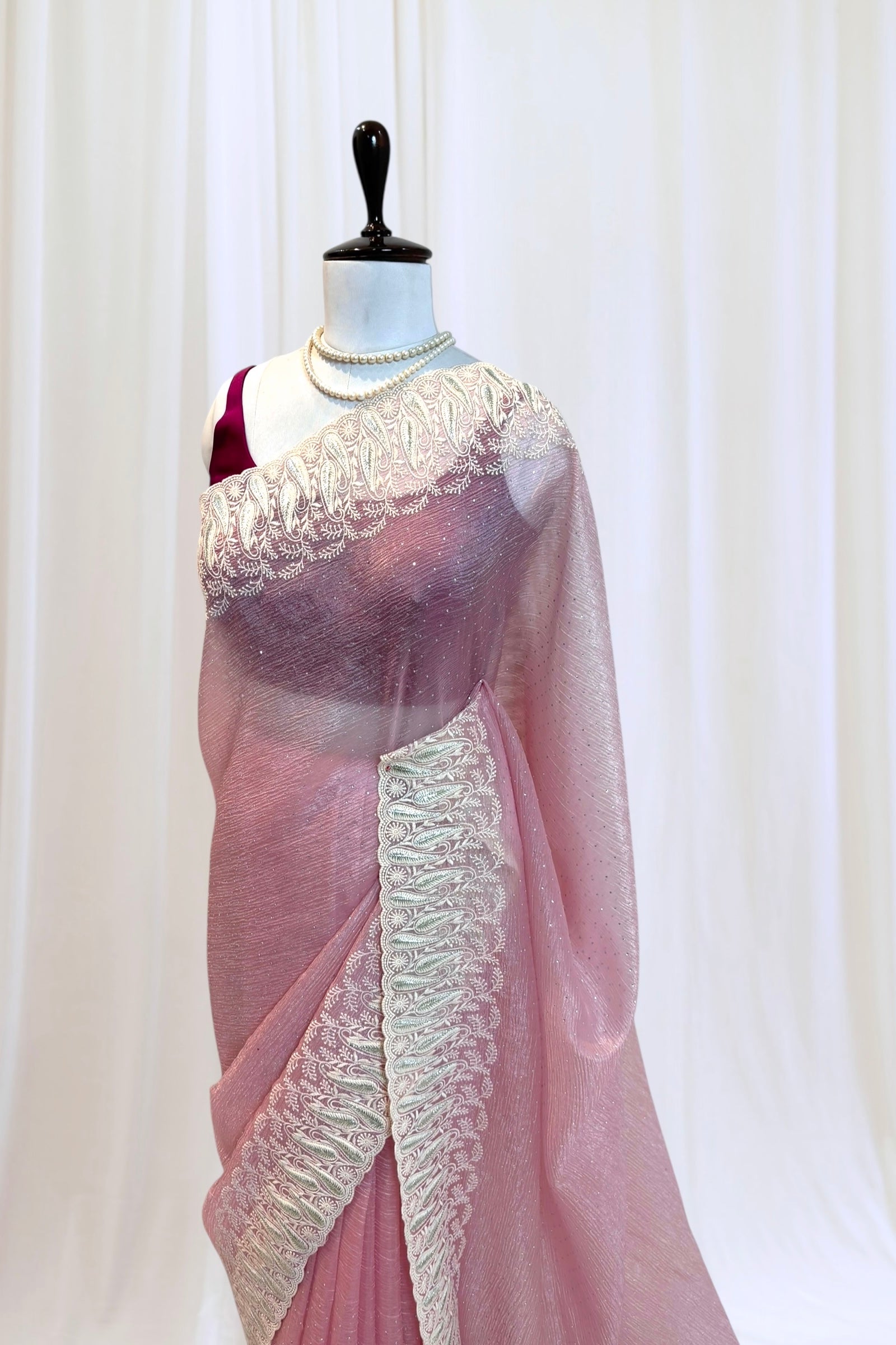 Baby pink threadwork fancy saree