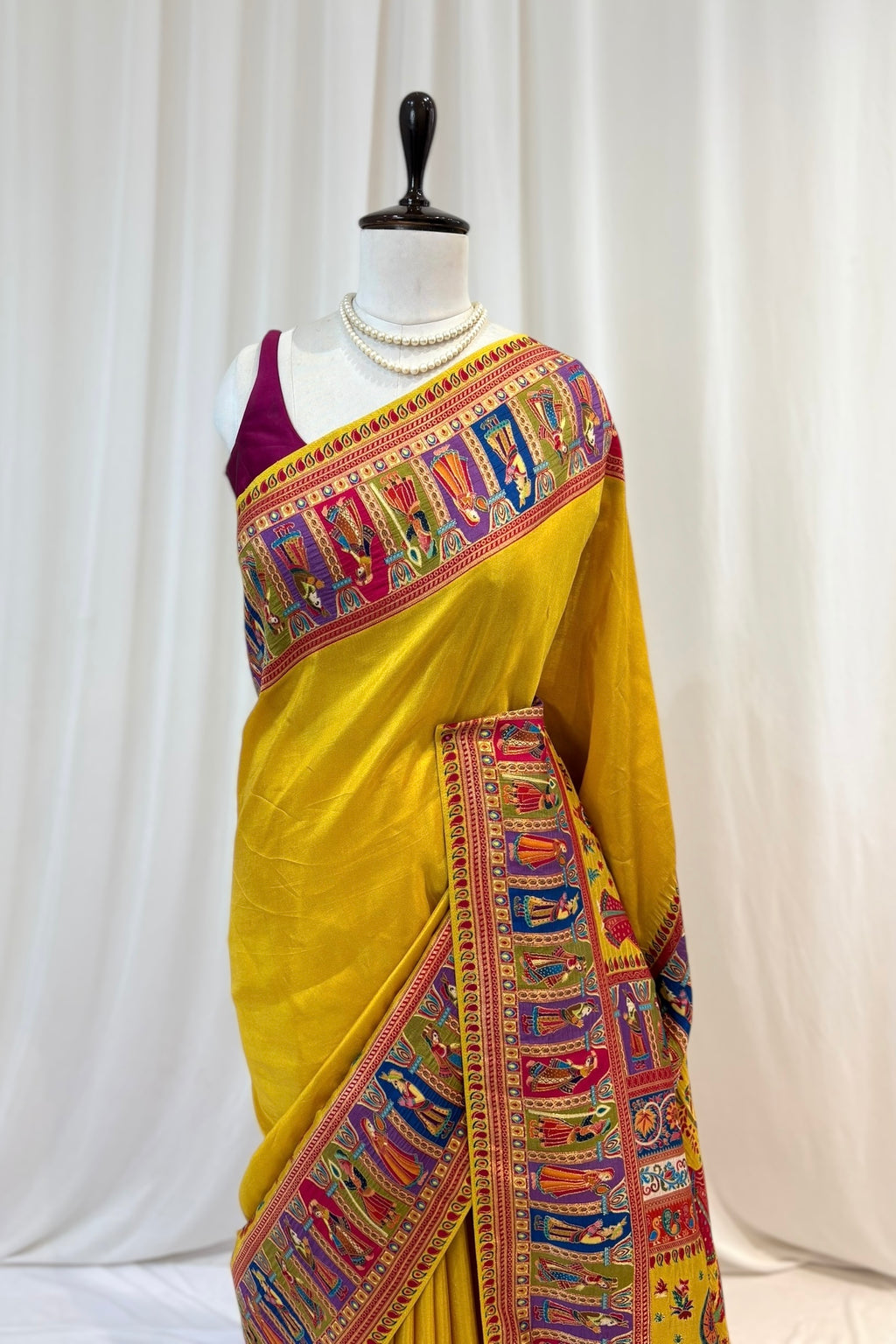 Position print soft silk saree - Yellow