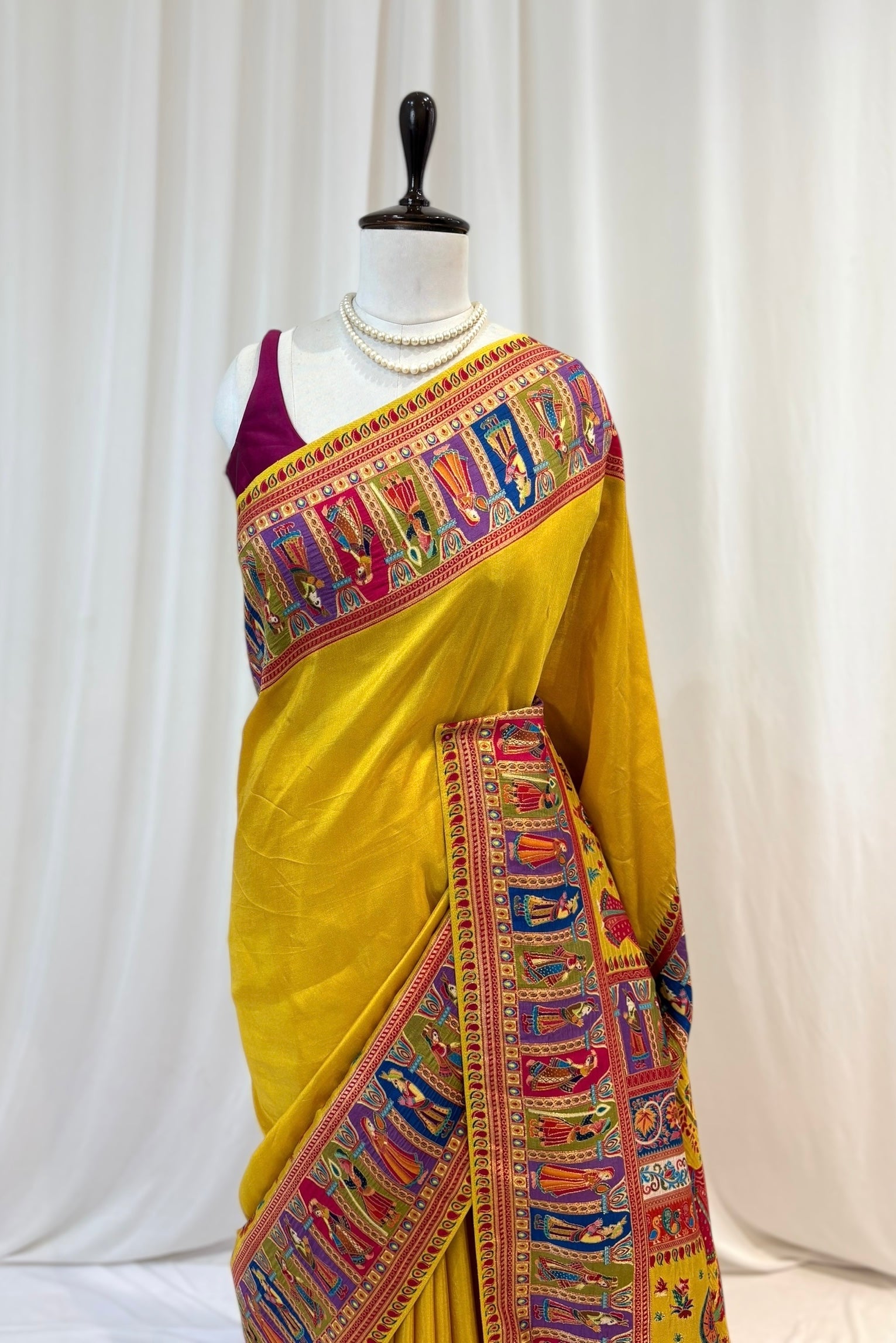 Position print soft silk saree - Yellow