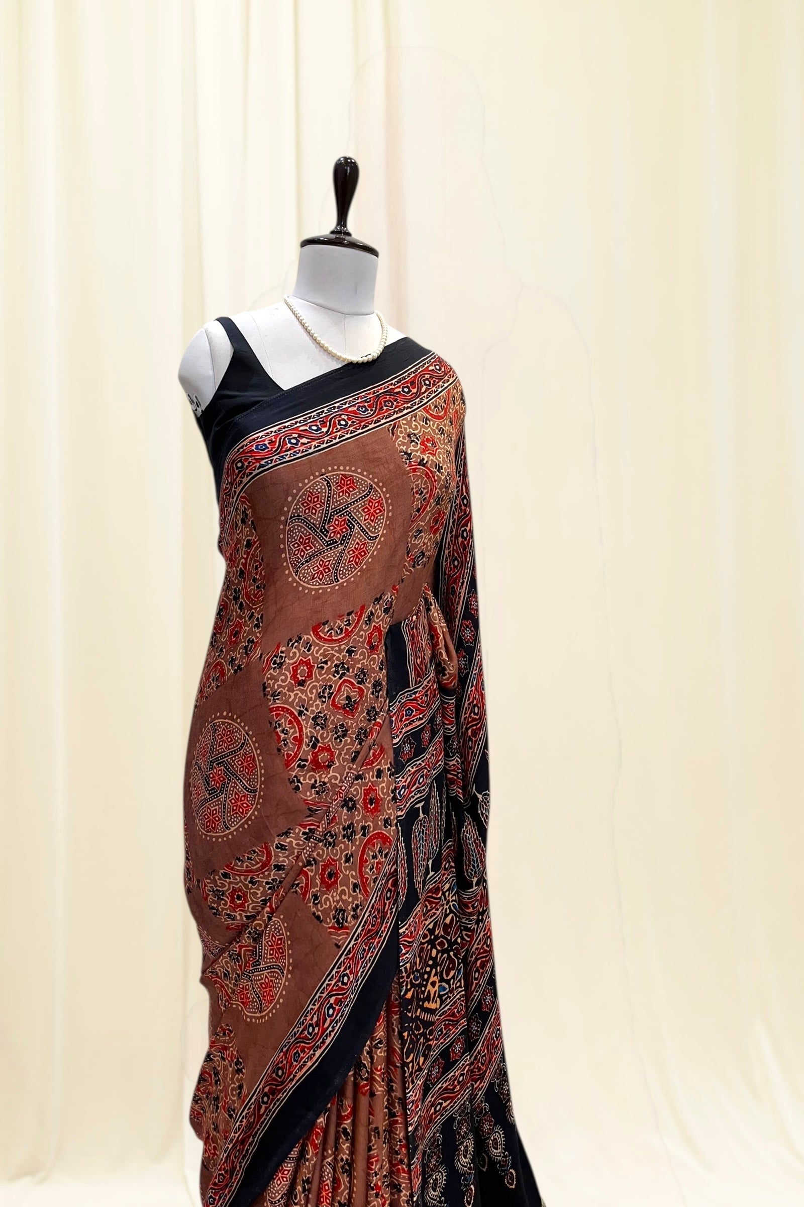 Ajrakh modal silk saree - Brown