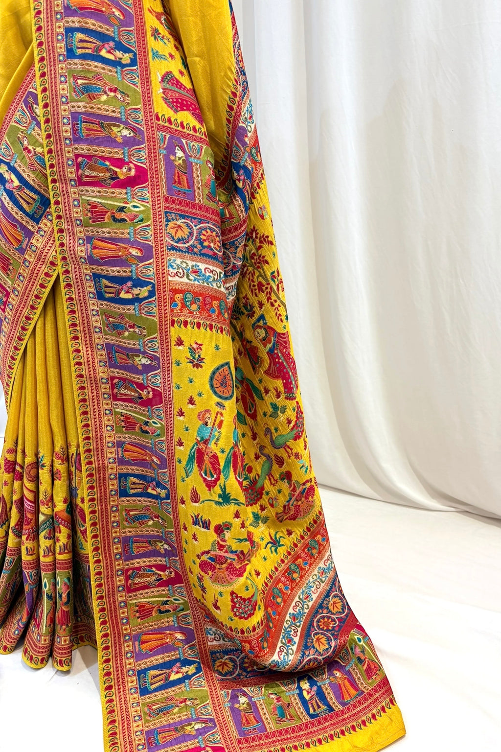 Position print soft silk saree - Yellow