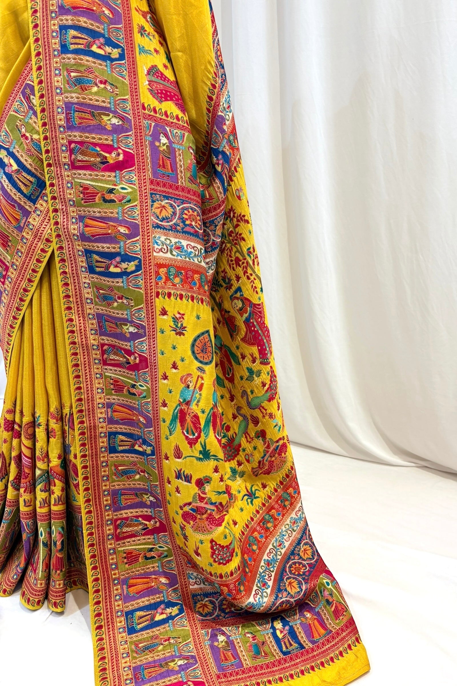 Position print soft silk saree - Yellow