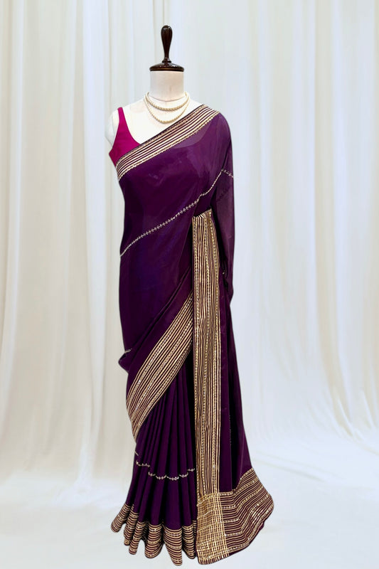 Ho silk cutwork embellished saree - Violet