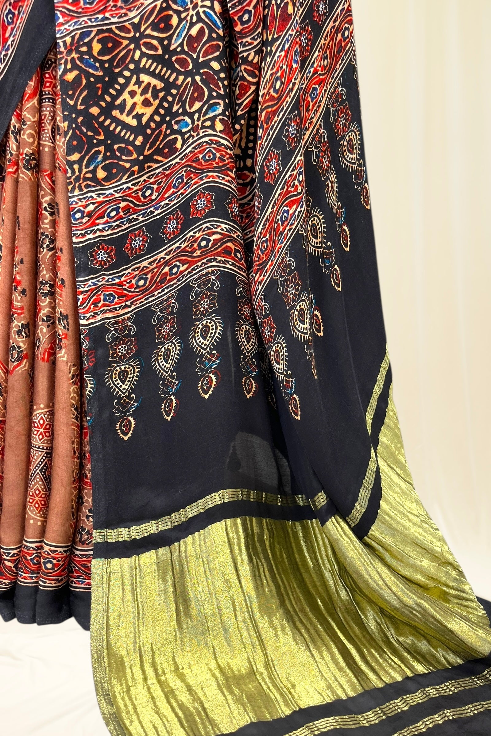 Ajrakh modal silk saree - Brown