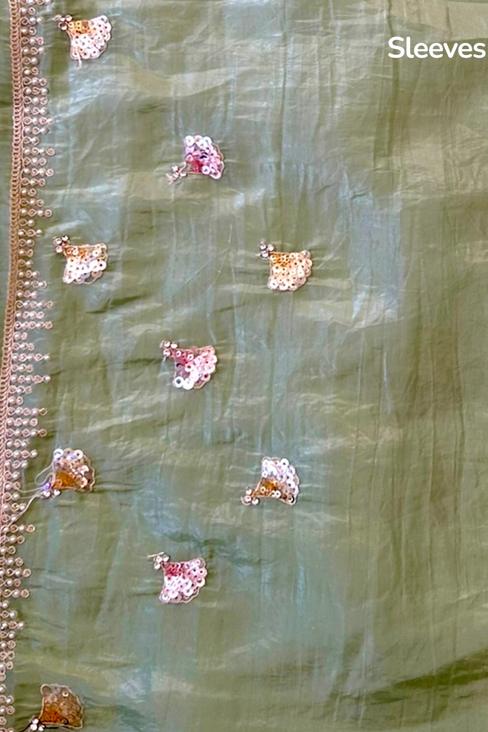 Pearl embroidered organza saree - Green