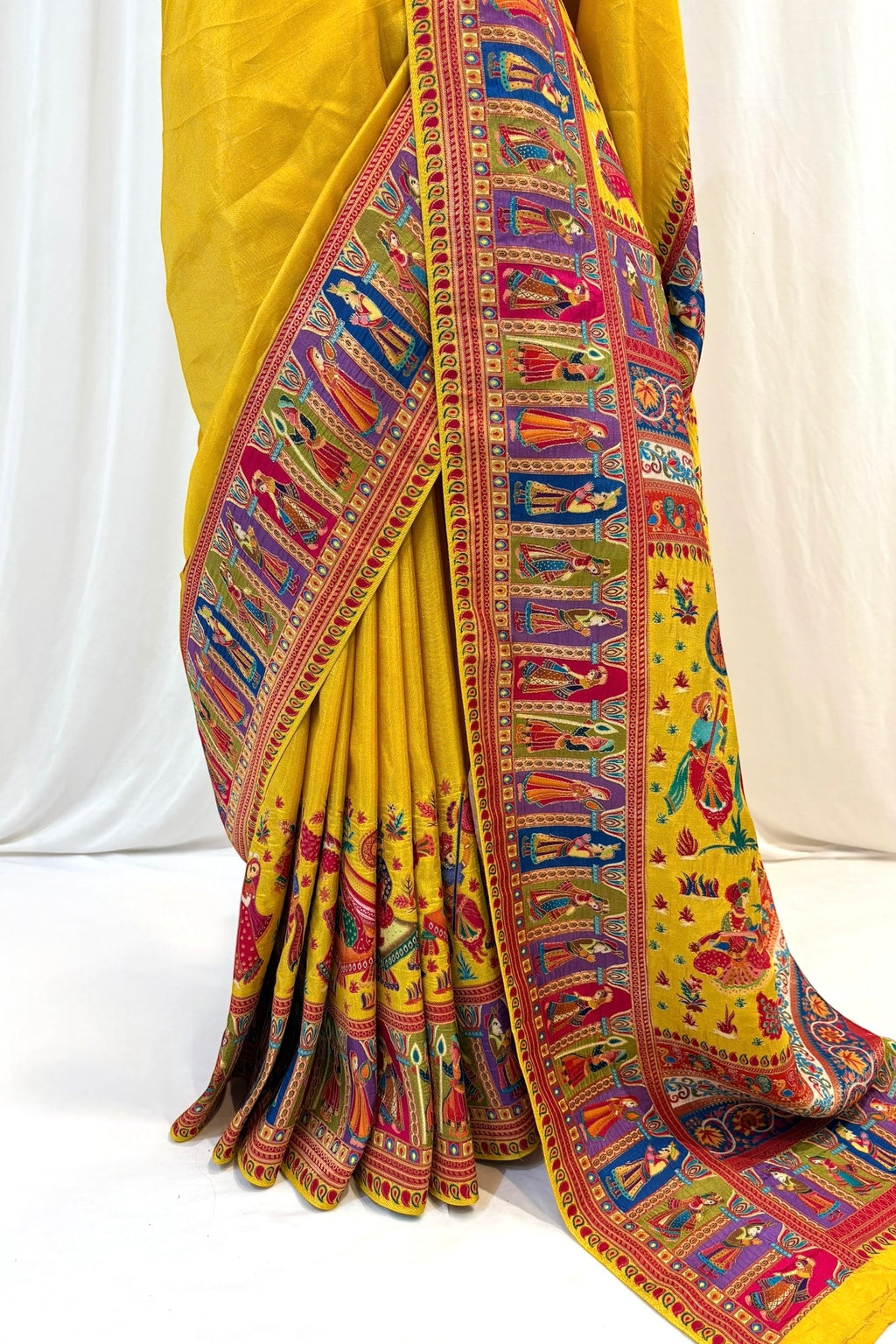 Position print soft silk saree - Yellow