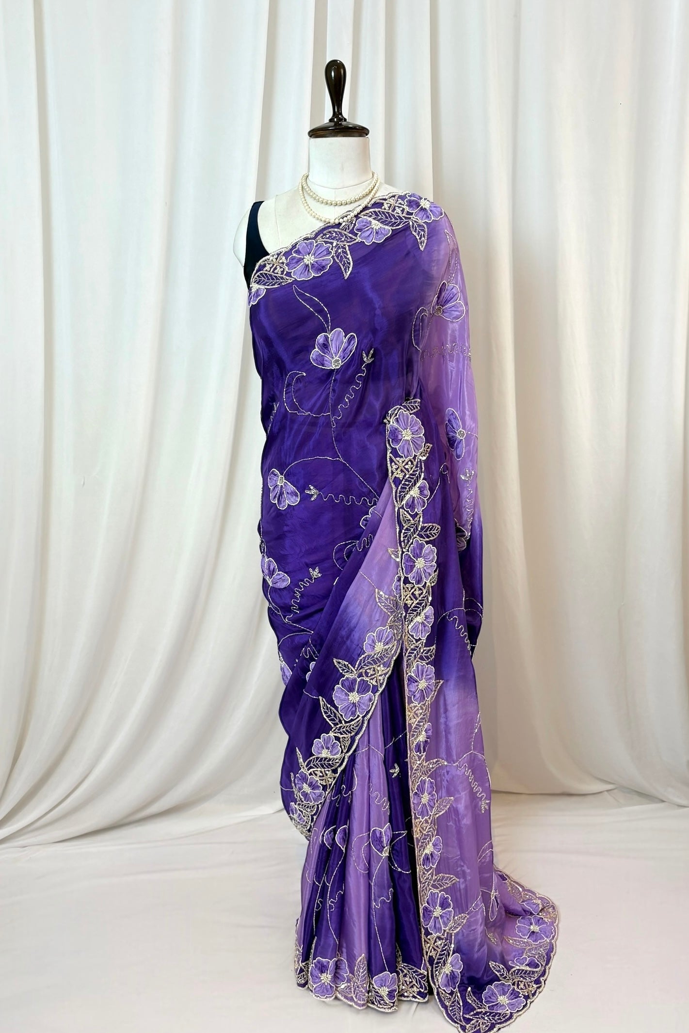 Soft satin organza shaded saree - Royal purple