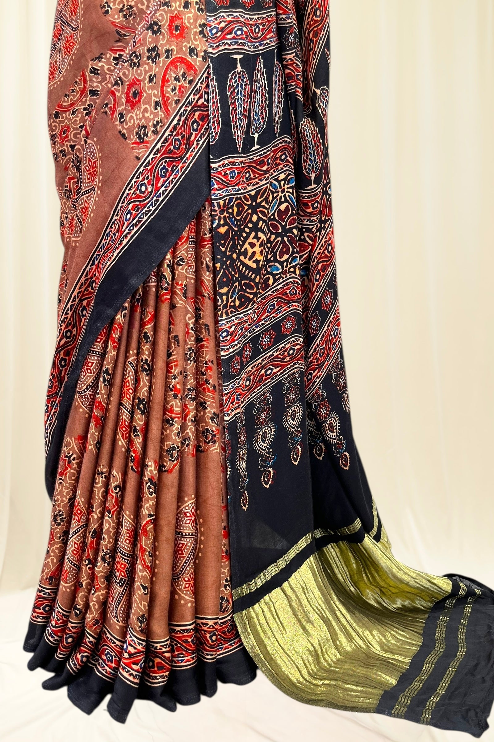 Ajrakh modal silk saree - Brown