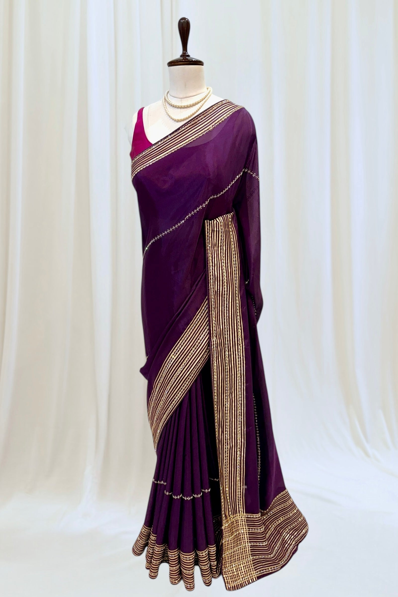 Ho silk cutwork embellished saree - Violet