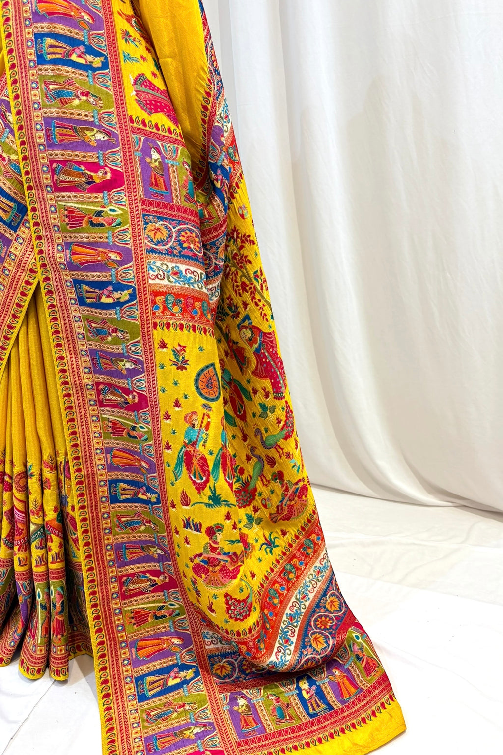 Position print soft silk saree - Yellow