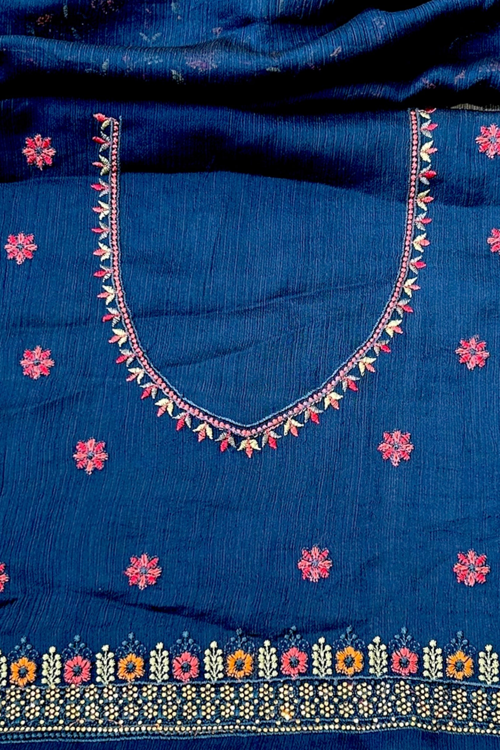 Navy blue embroidered chiffon saree