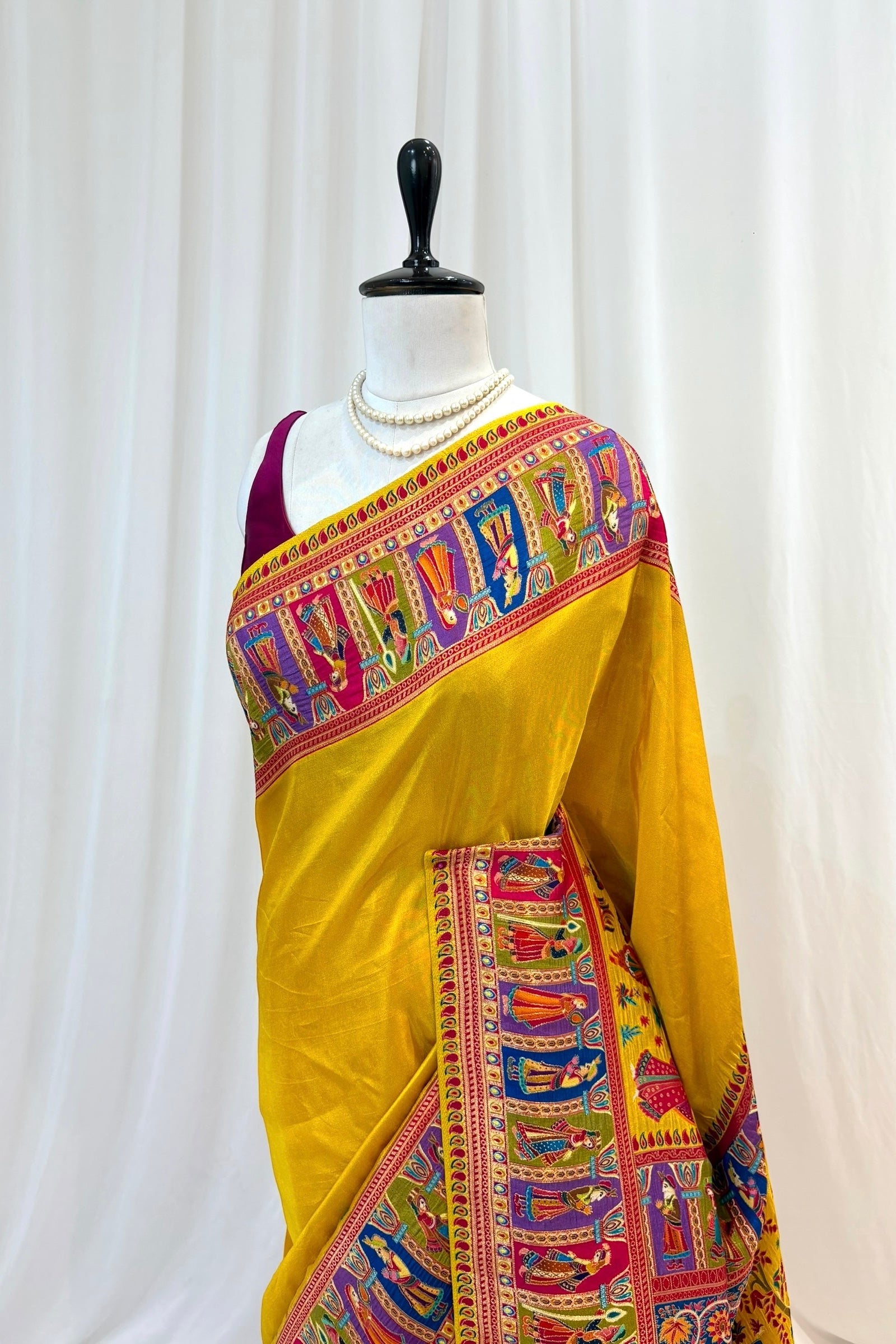 Position print soft silk saree - Yellow