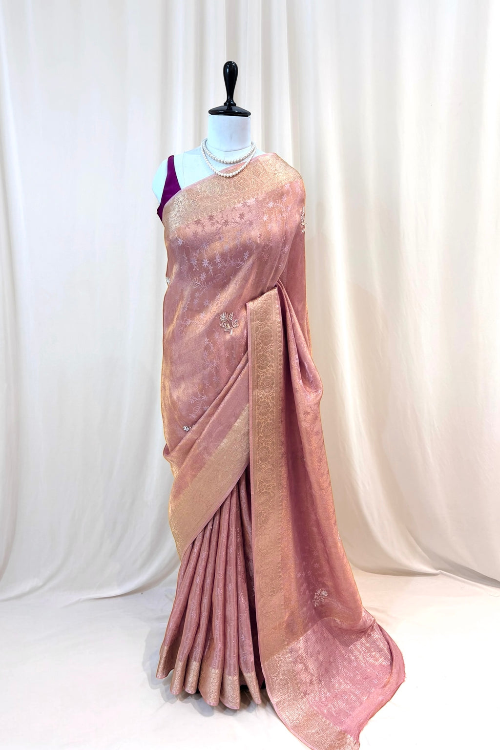 Soft tissue saree - Rose gold