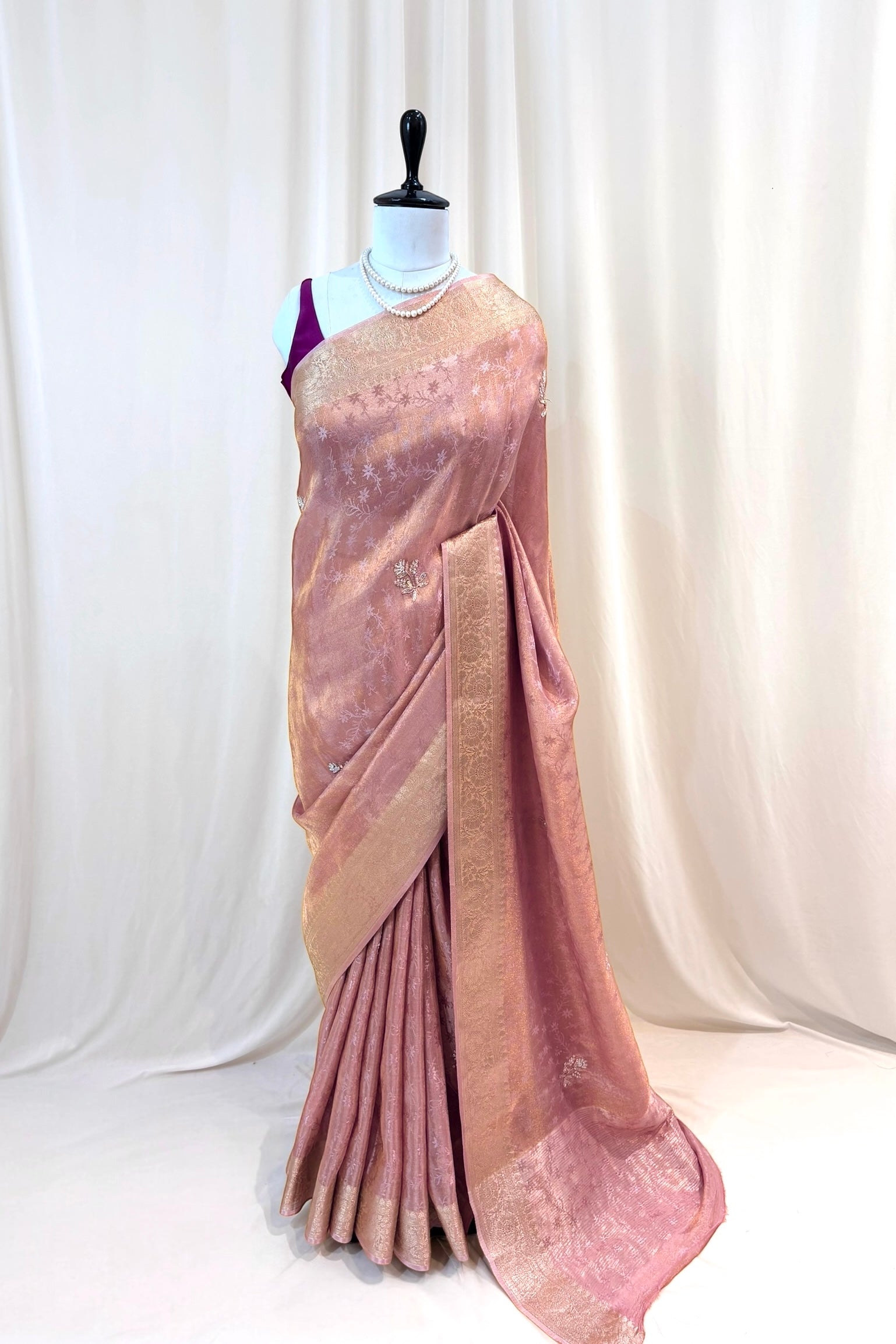 Soft tissue saree - Rose gold