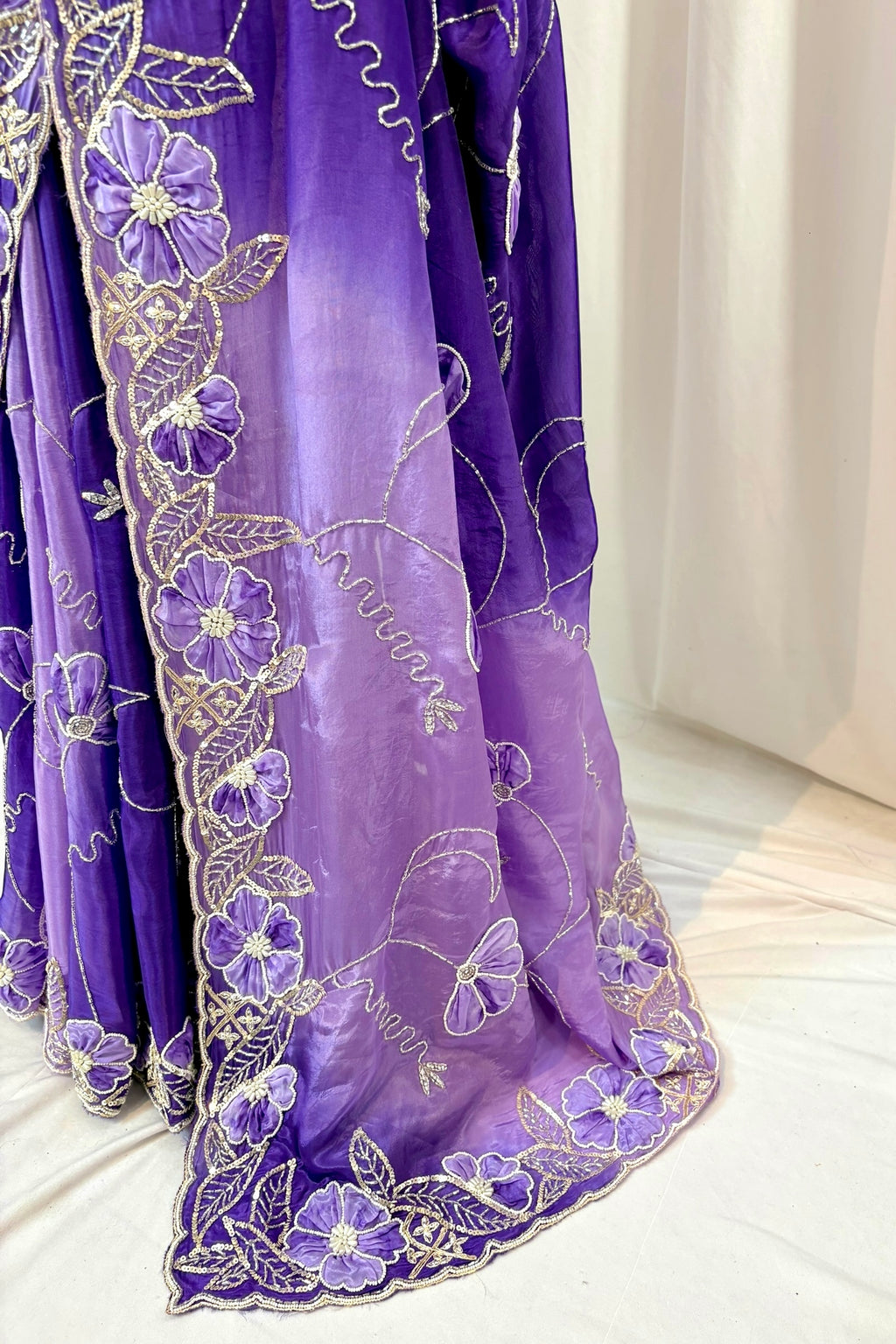 Soft satin organza shaded saree - Royal purple
