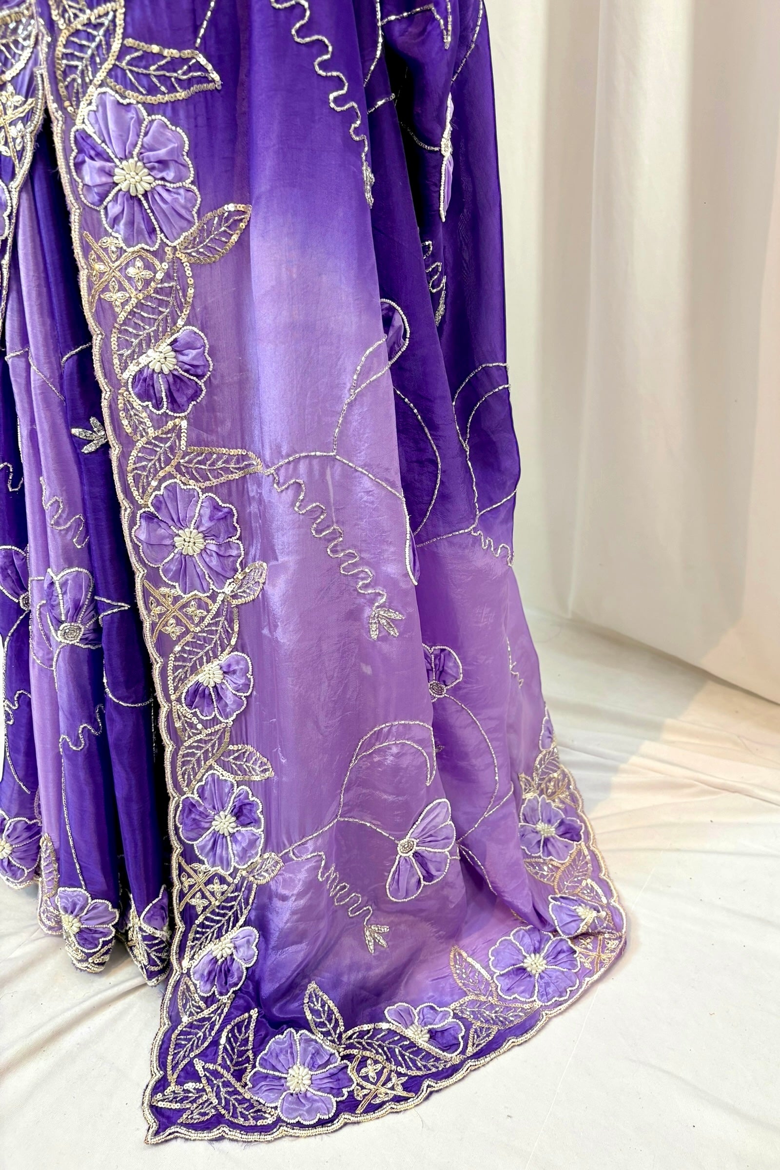 Soft satin organza shaded saree - Royal purple