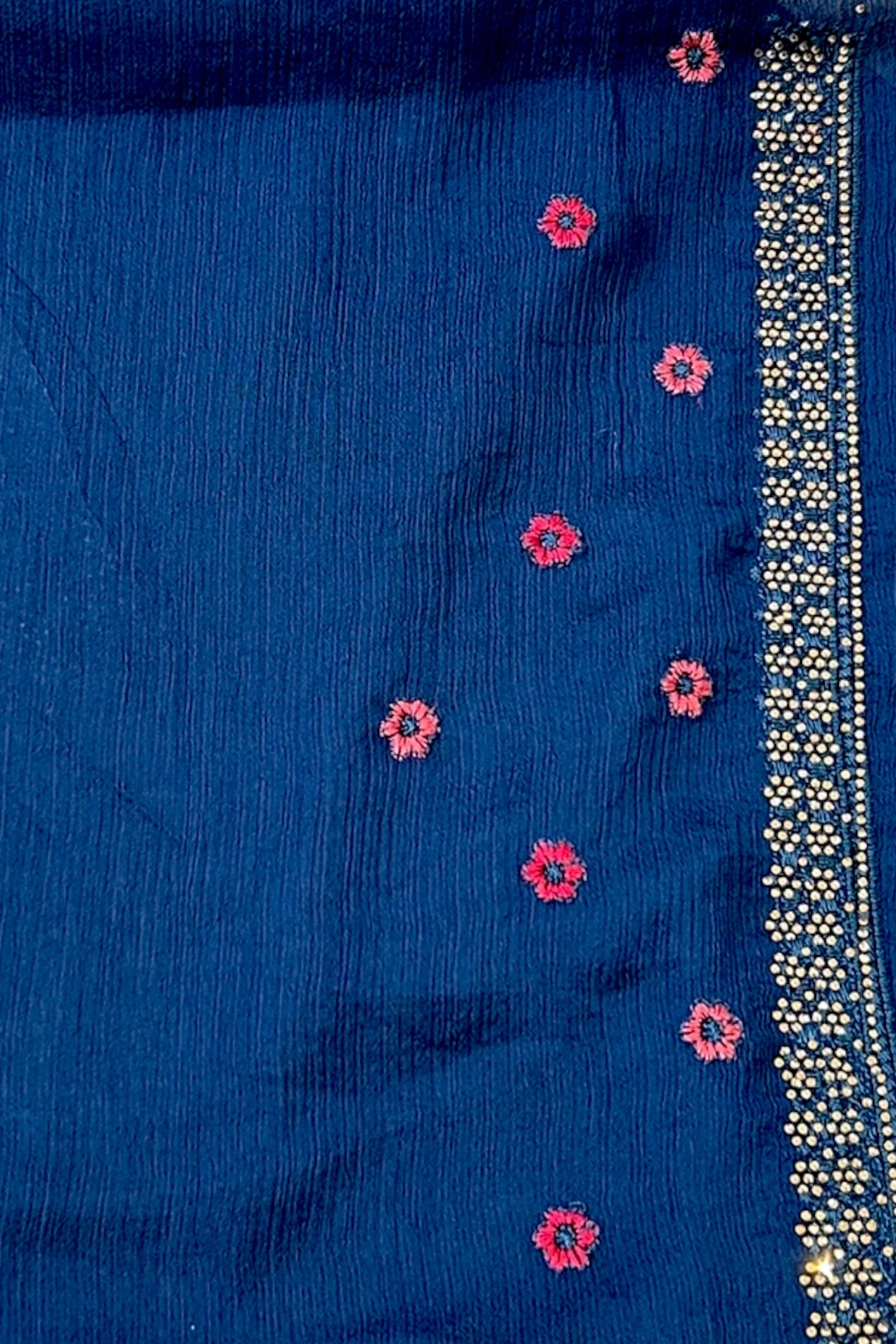 Navy blue embroidered chiffon saree