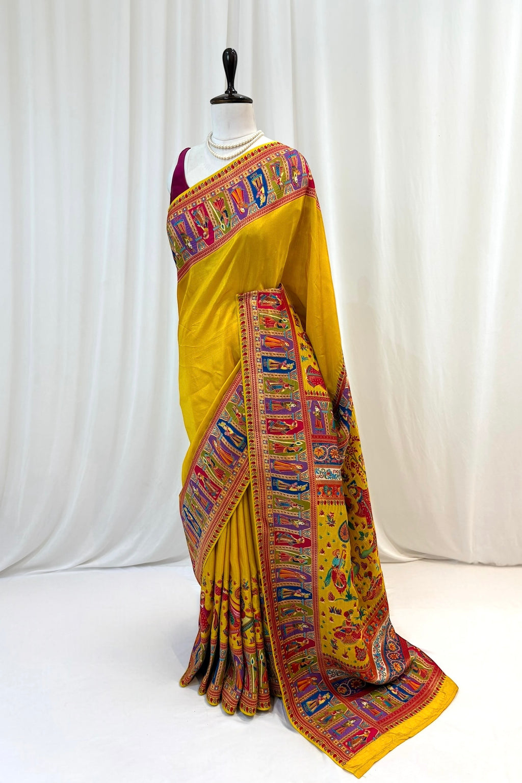 Position print soft silk saree - Yellow