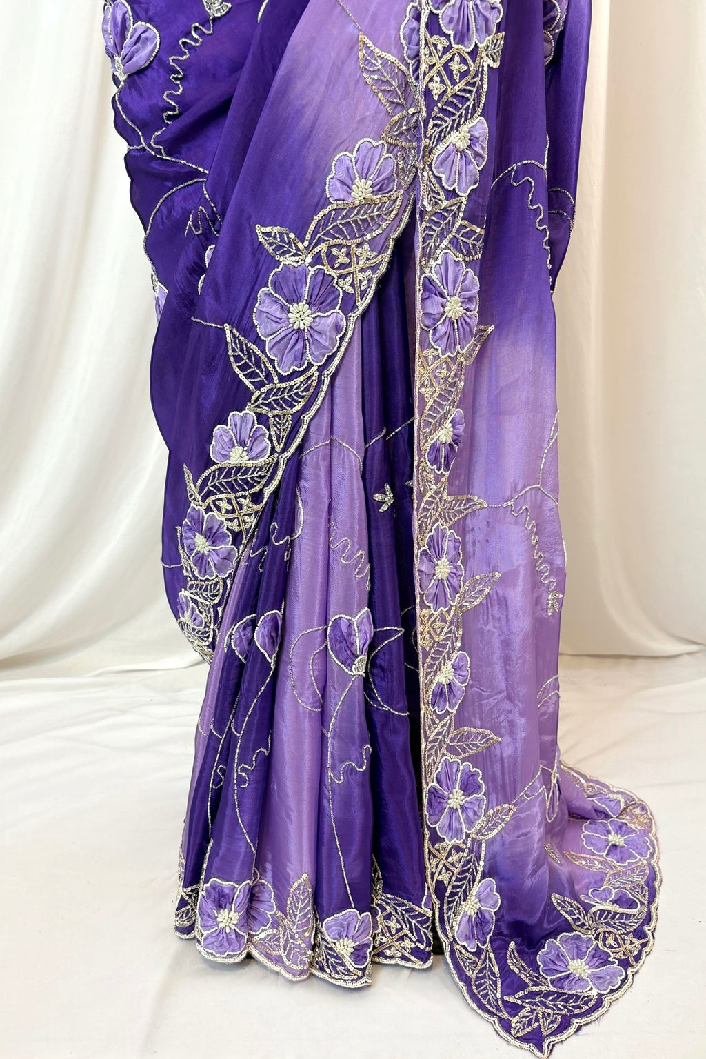 Soft satin organza shaded saree - Royal purple