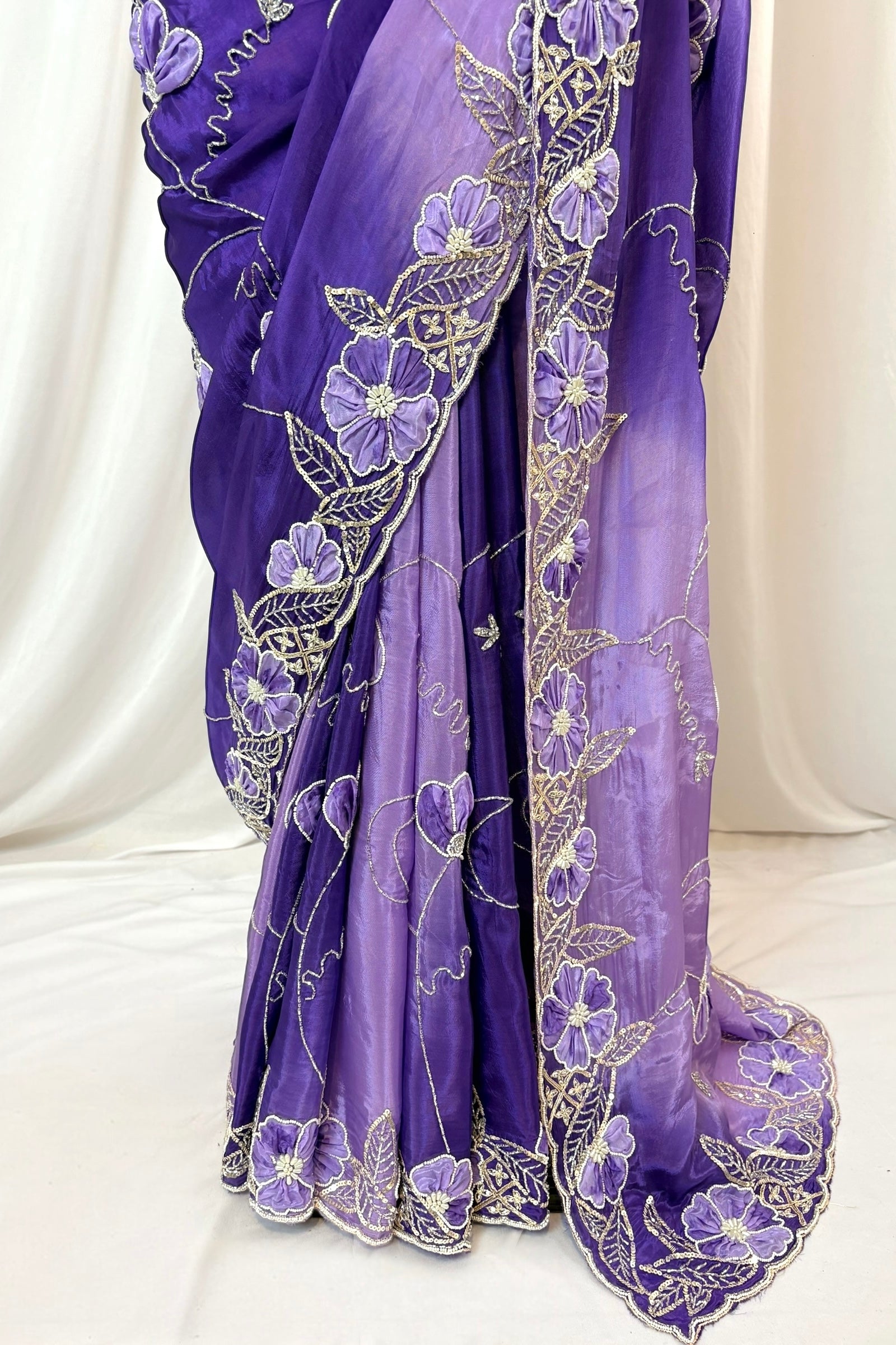 Soft satin organza shaded saree - Royal purple