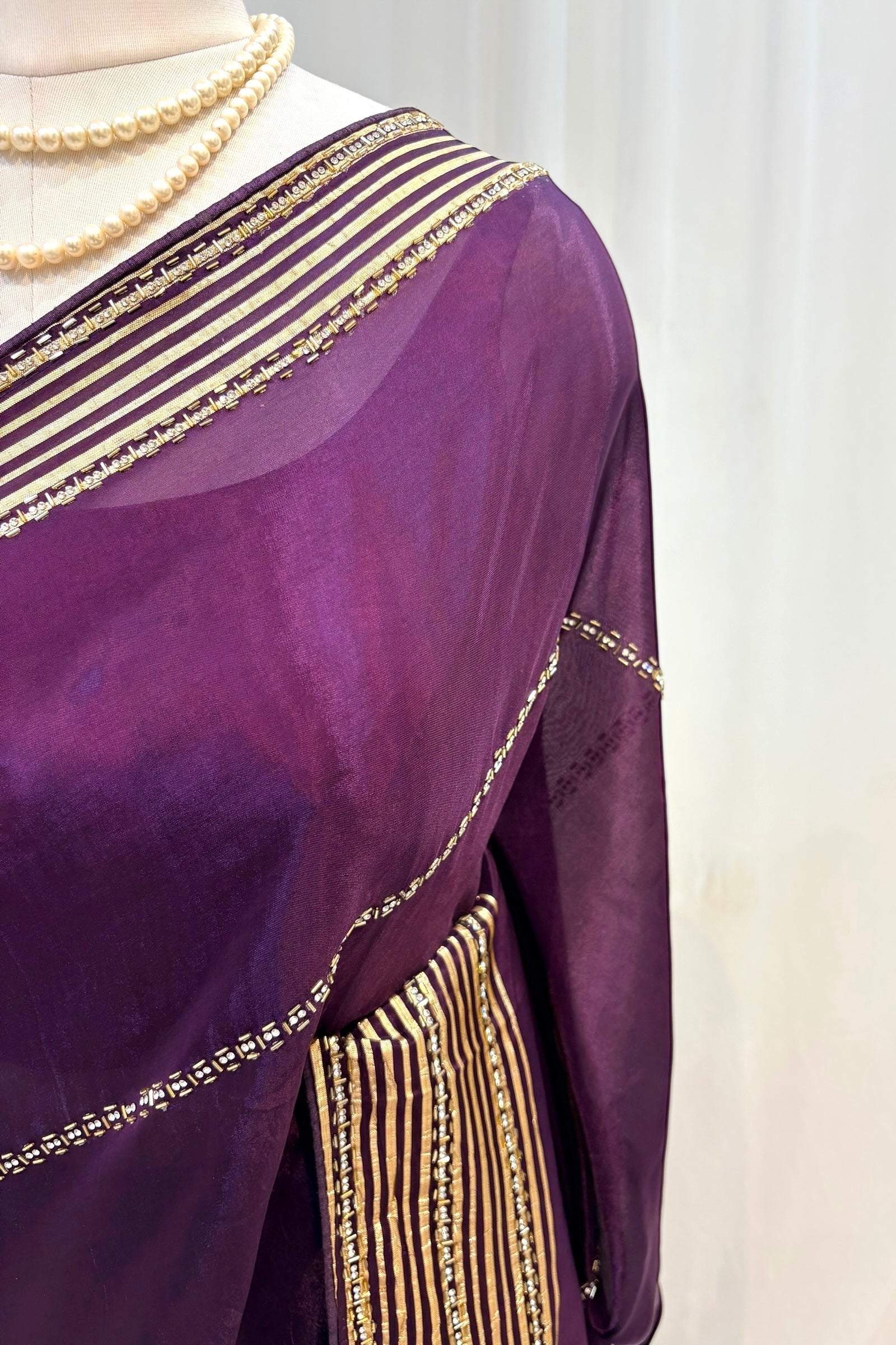 Ho silk cutwork embellished saree - Violet