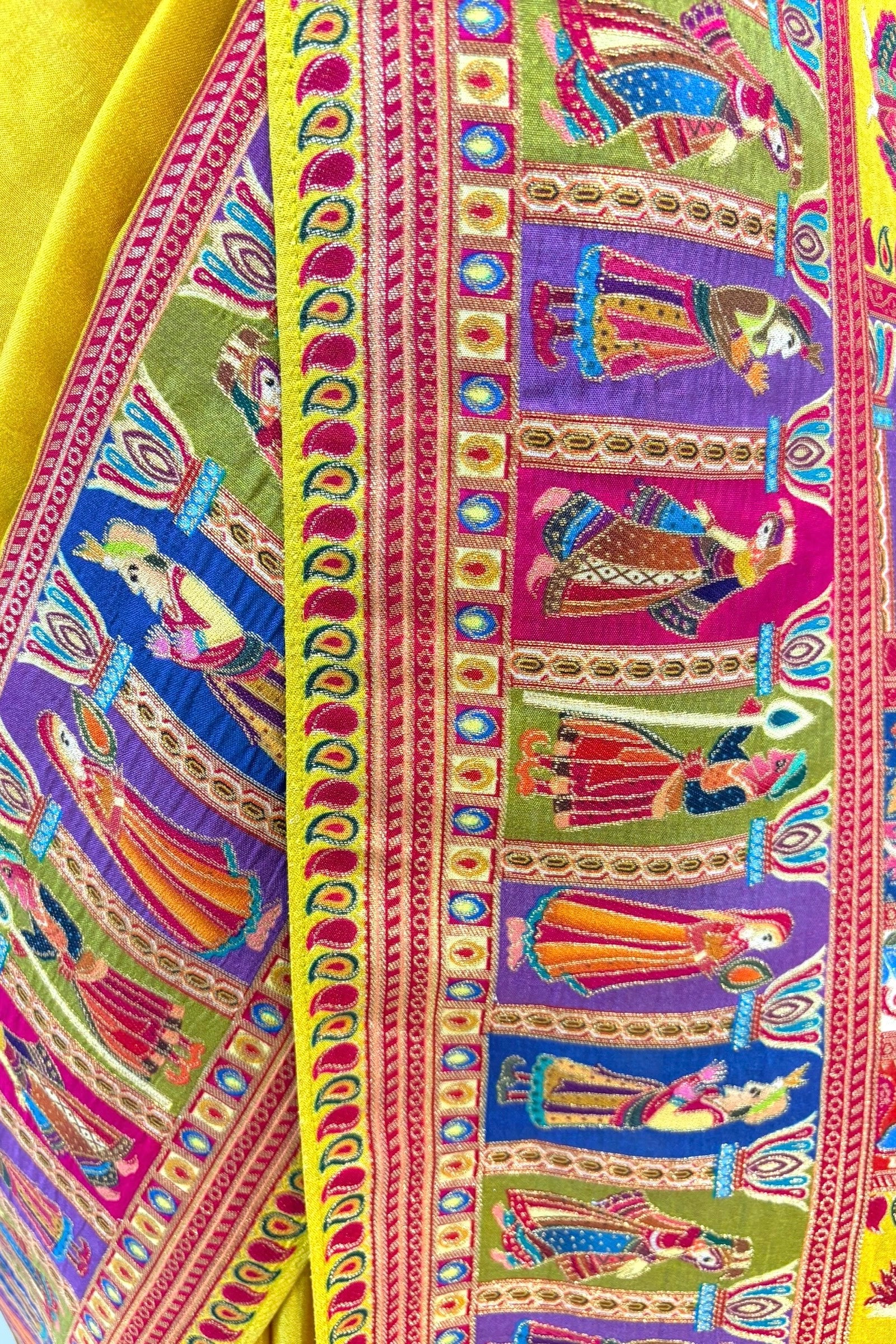 Position print soft silk saree - Yellow