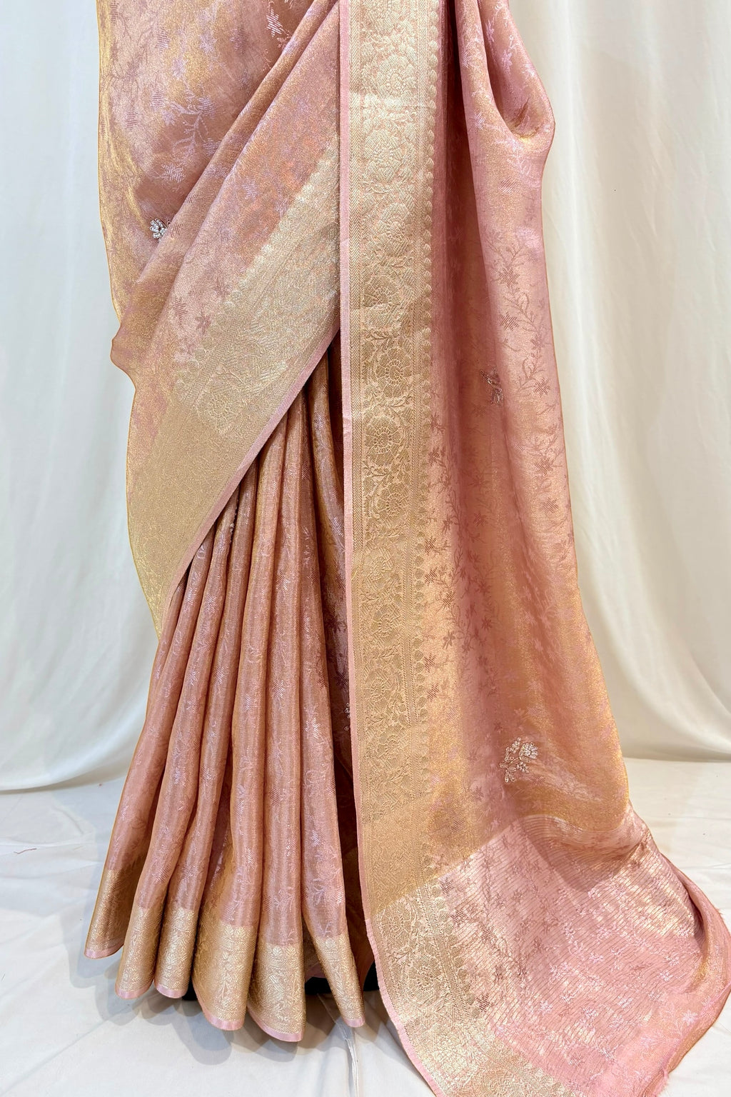 Soft tissue saree - Rose gold