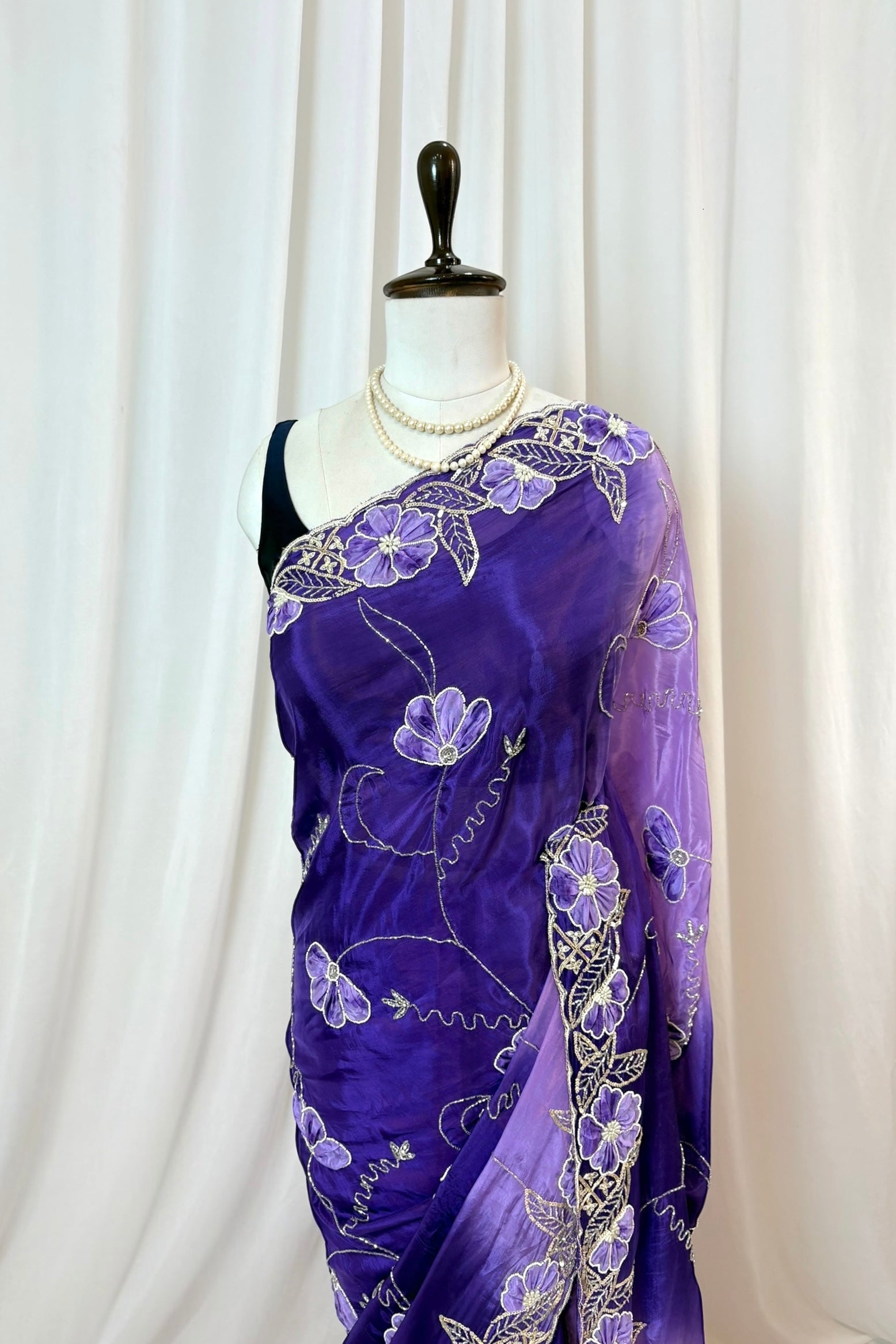 Soft satin organza shaded saree - Royal purple