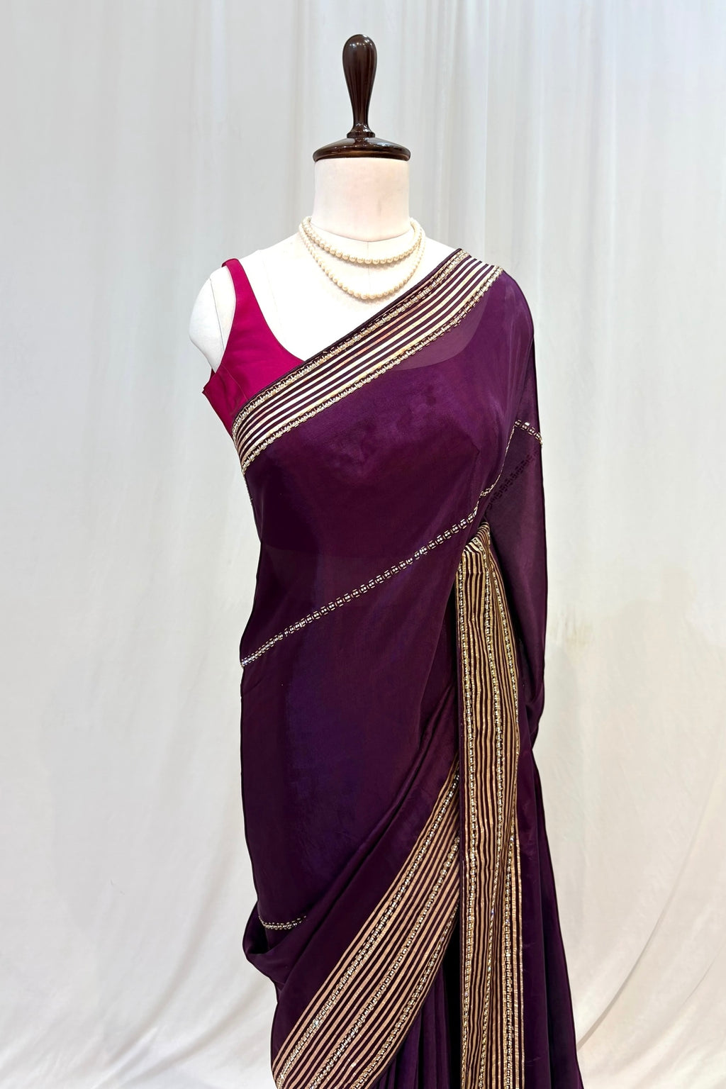 Ho silk cutwork embellished saree - Violet