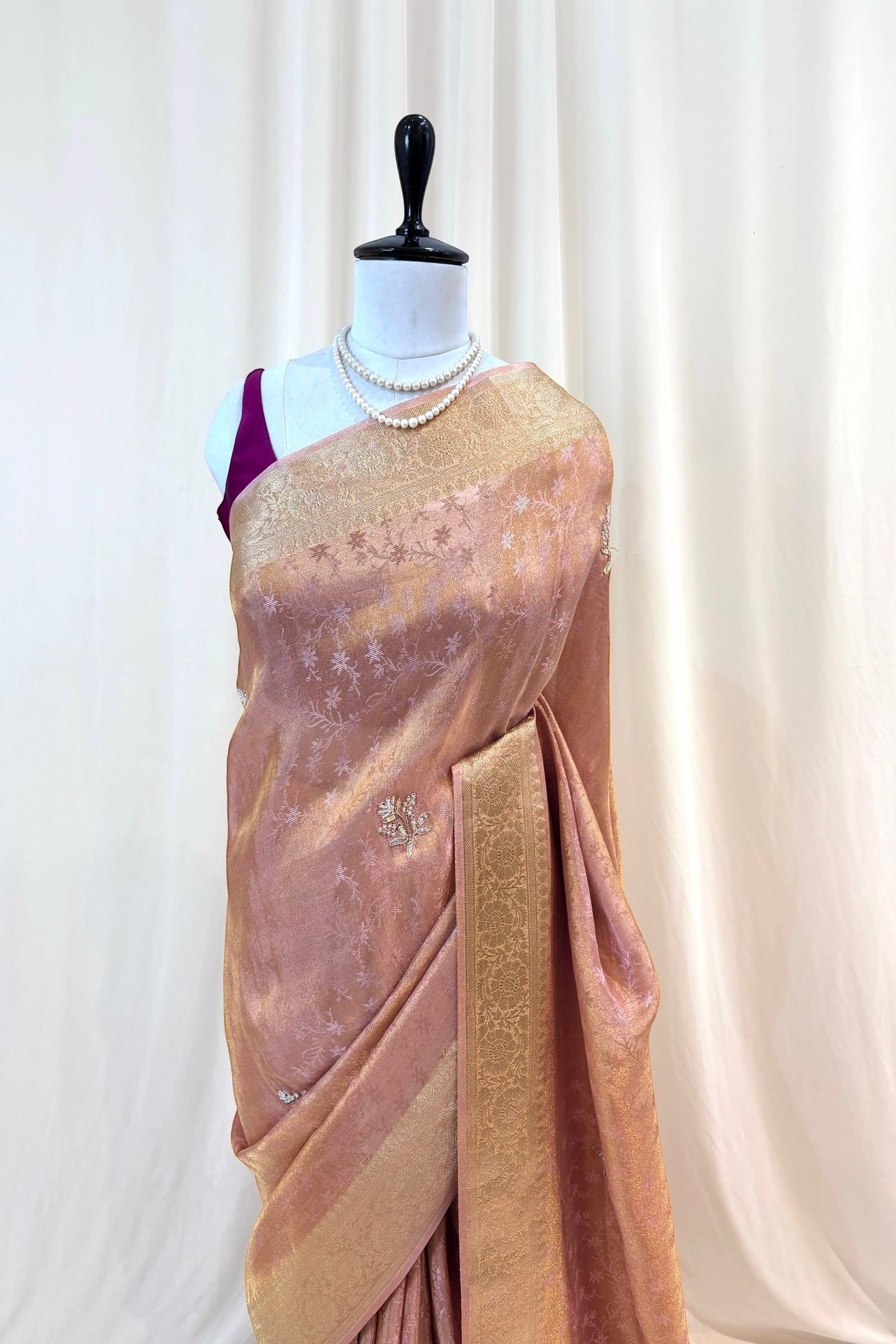 Soft tissue saree - Rose gold