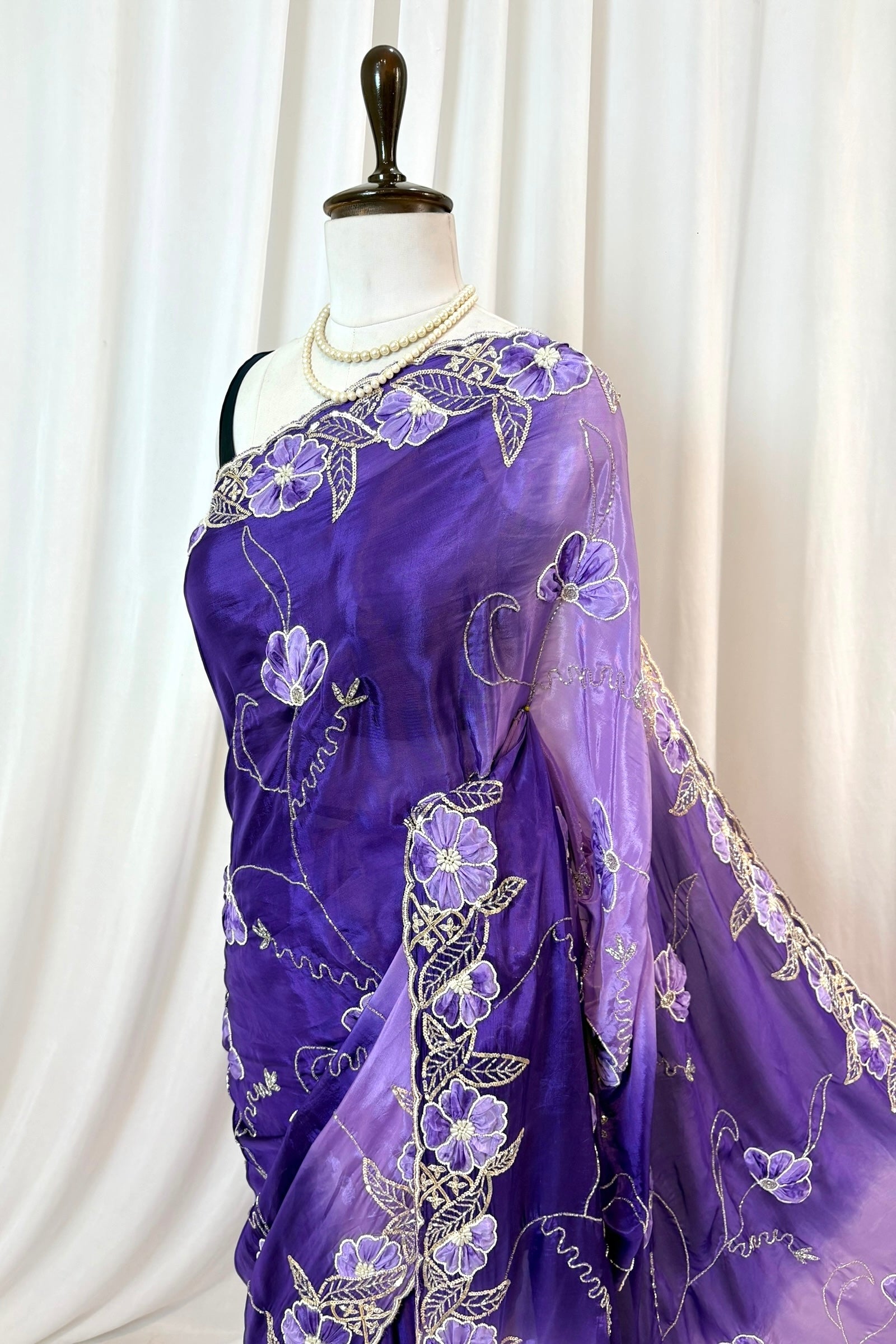 Soft satin organza shaded saree - Royal purple